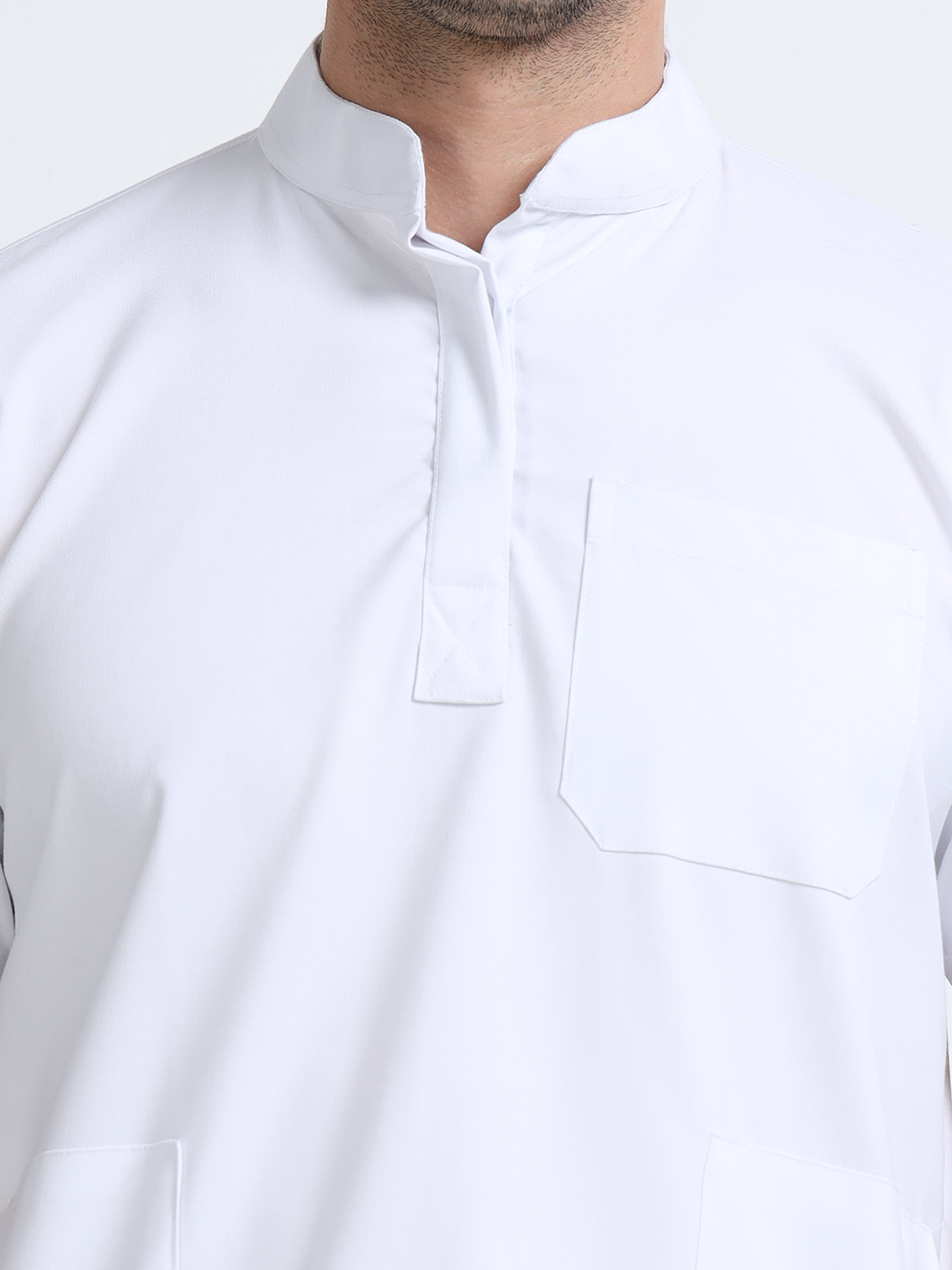Men’s Snow White Medical Scrub Set – Mandarin Collar (Chinese Collar) Top & Straight Pants | Wrinkle-Resistant – Eco Flex