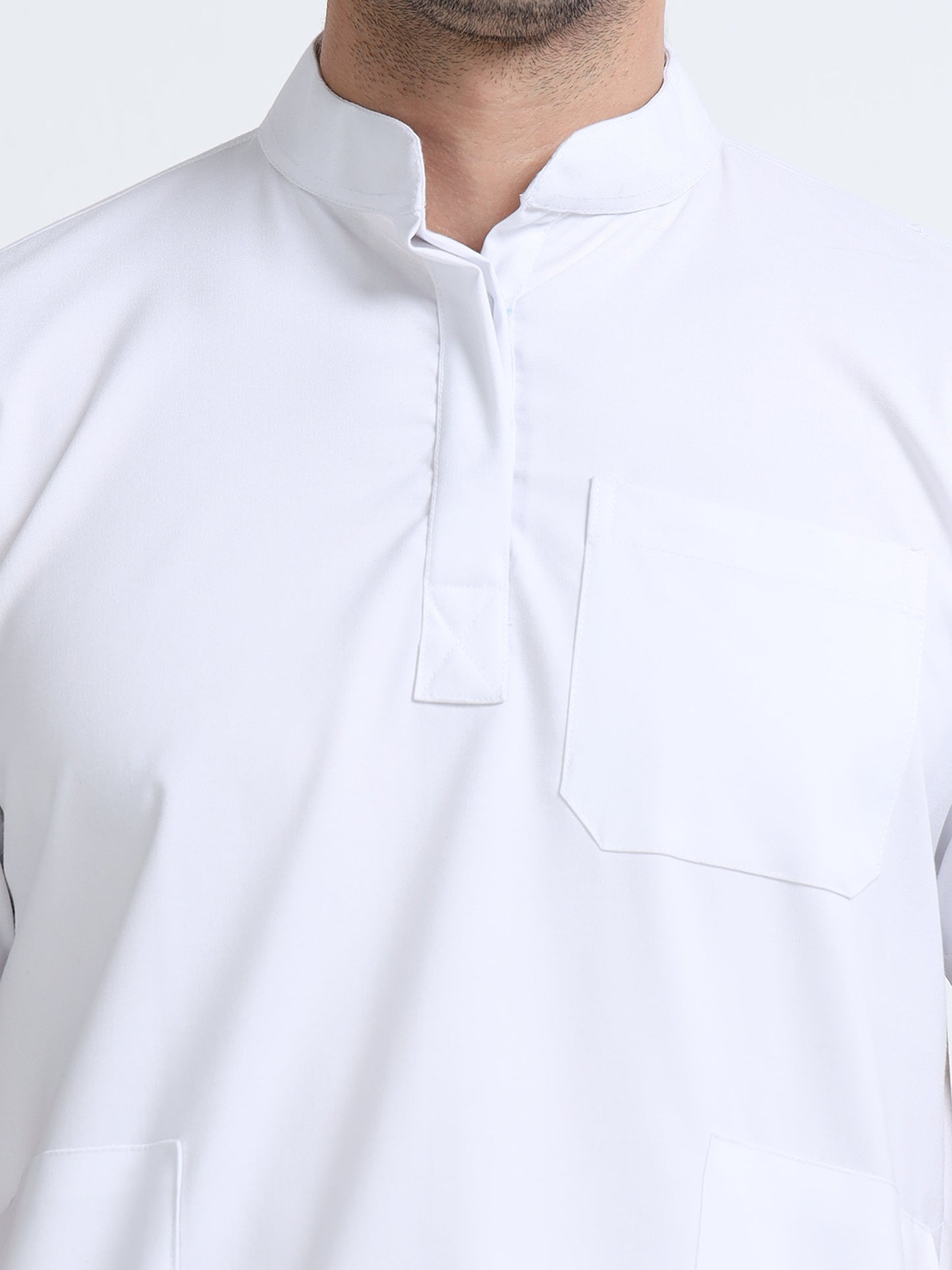 Men’s Snow White Medical Scrub Set – Mandarin Collar (Chinese Collar) Top & Straight Pants | 2-Way Stretch, Antibacterial & Wrinkle-Resistant – Apollo