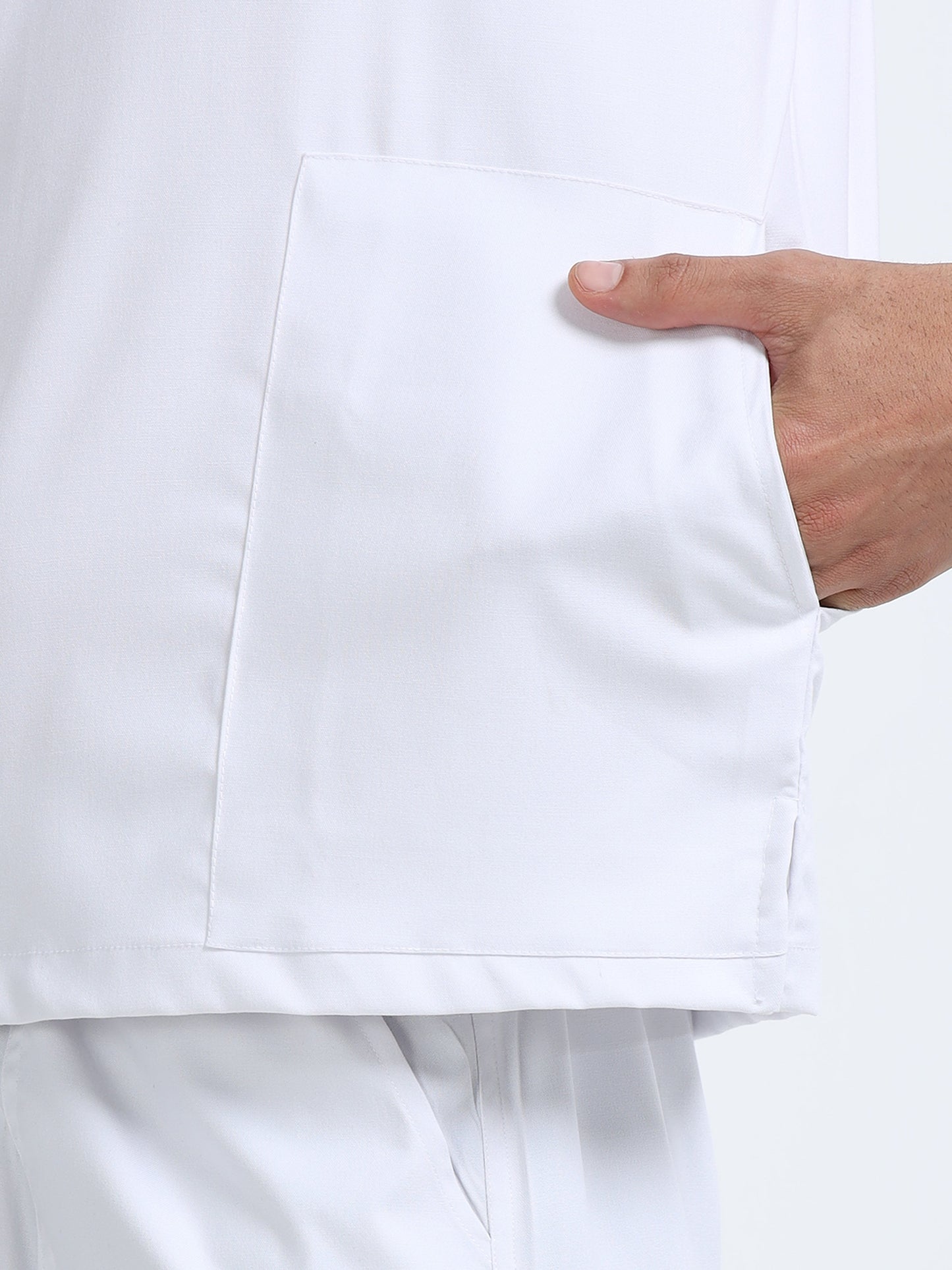 Men’s Snow White Medical Scrub Set – Mandarin Collar (Chinese Collar) Top & Straight Pants | 2-Way Stretch, Antibacterial & Wrinkle-Resistant – Apollo