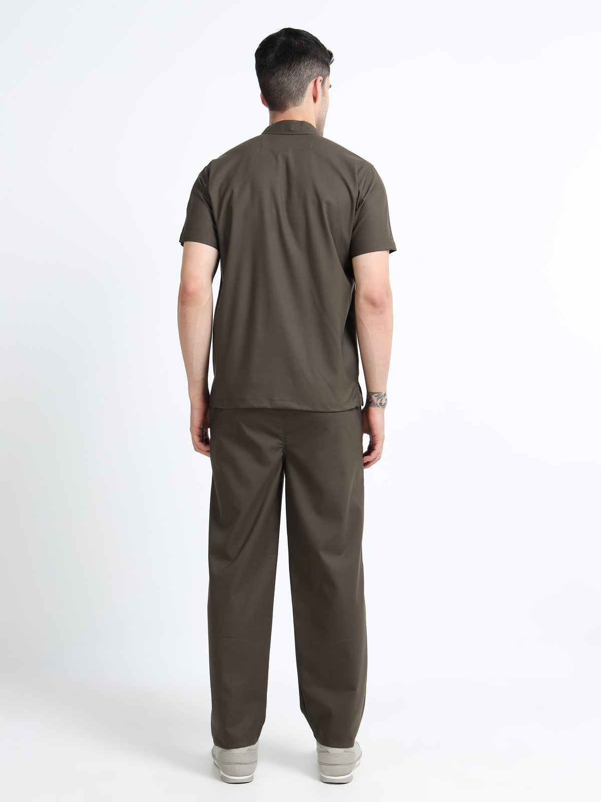Men’s Olive Medical Scrub Set – Mandarin Collar (Chinese Collar) Top & Straight Pants | 2-Way Stretch, Antibacterial & Wrinkle-Resistant – Apollo