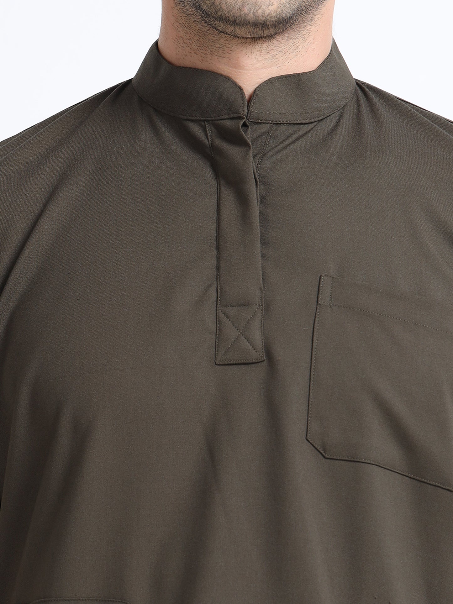 Men’s Olive Medical Scrub Set – Mandarin Collar (Chinese Collar) Top & Straight Pants | 2-Way Stretch, Antibacterial & Wrinkle-Resistant – Apollo