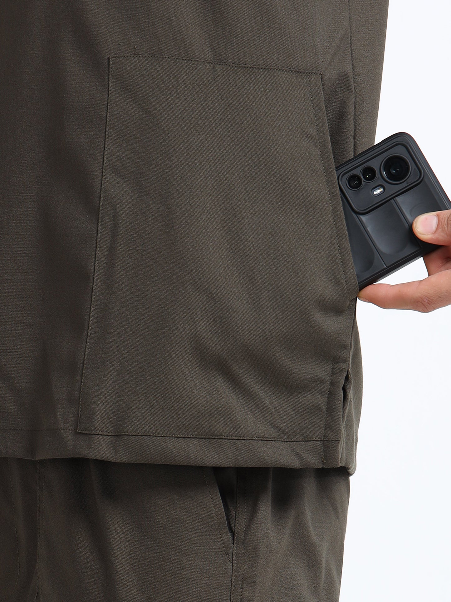 Men’s Olive Medical Scrub Set – Mandarin Collar (Chinese Collar) Top & Straight Pants | 2-Way Stretch, Antibacterial & Wrinkle-Resistant – Apollo