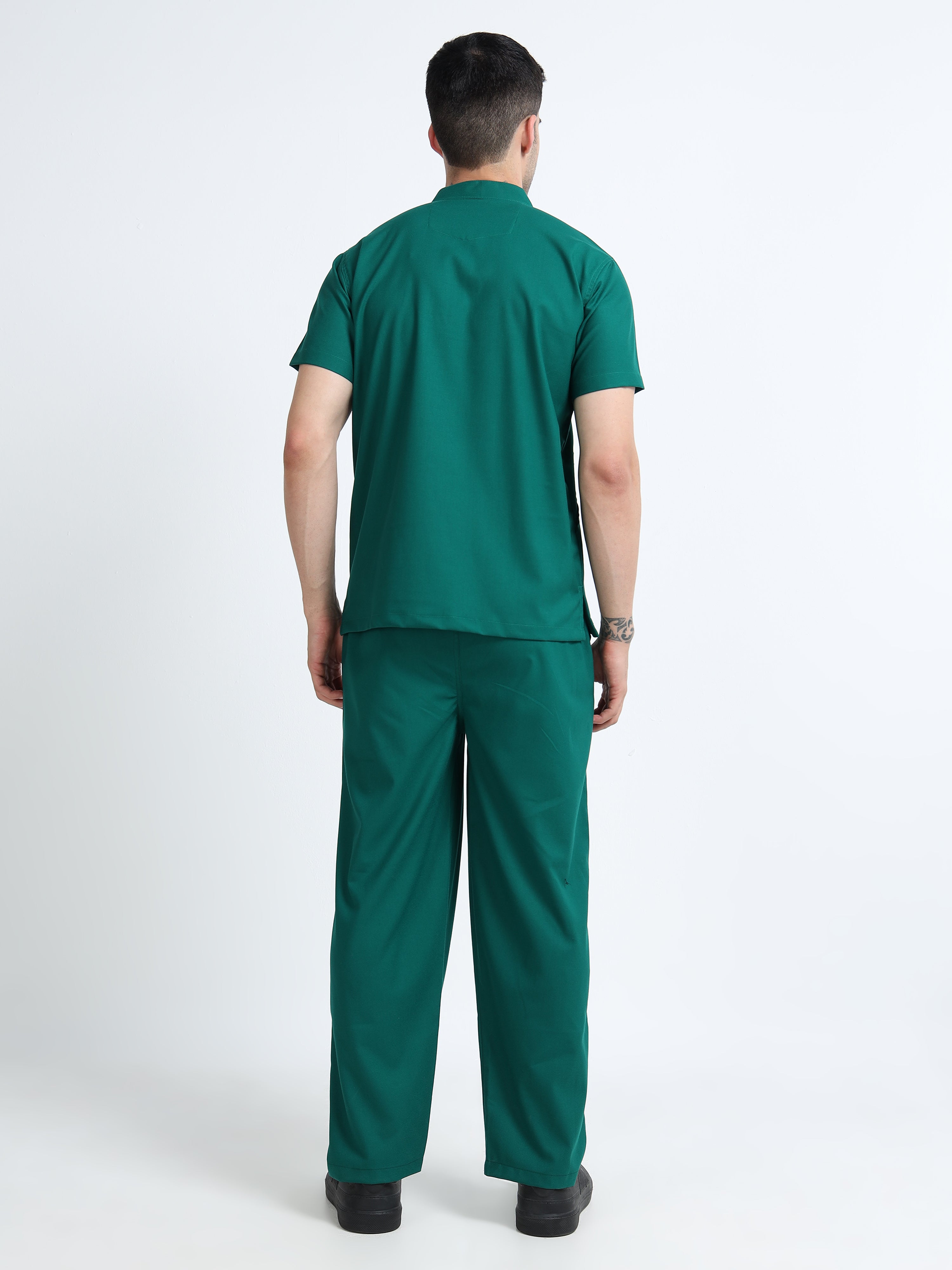 Men’s Forest Green Medical Scrub Set – Mandarin Collar (Chinese Collar) Top & Straight Pants | 2-Way Stretch, Antibacterial & Wrinkle-Resistant – Apollo