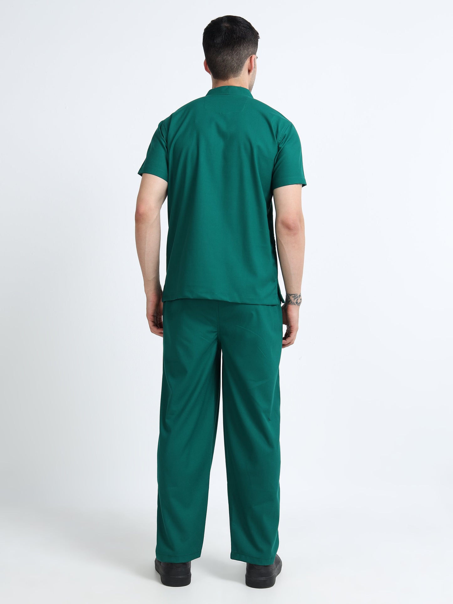 Men’s Forest Green Medical Scrub Set – Mandarin Collar (Chinese Collar) Top & Straight Pants | Wrinkle-Resistant – Eco Flex