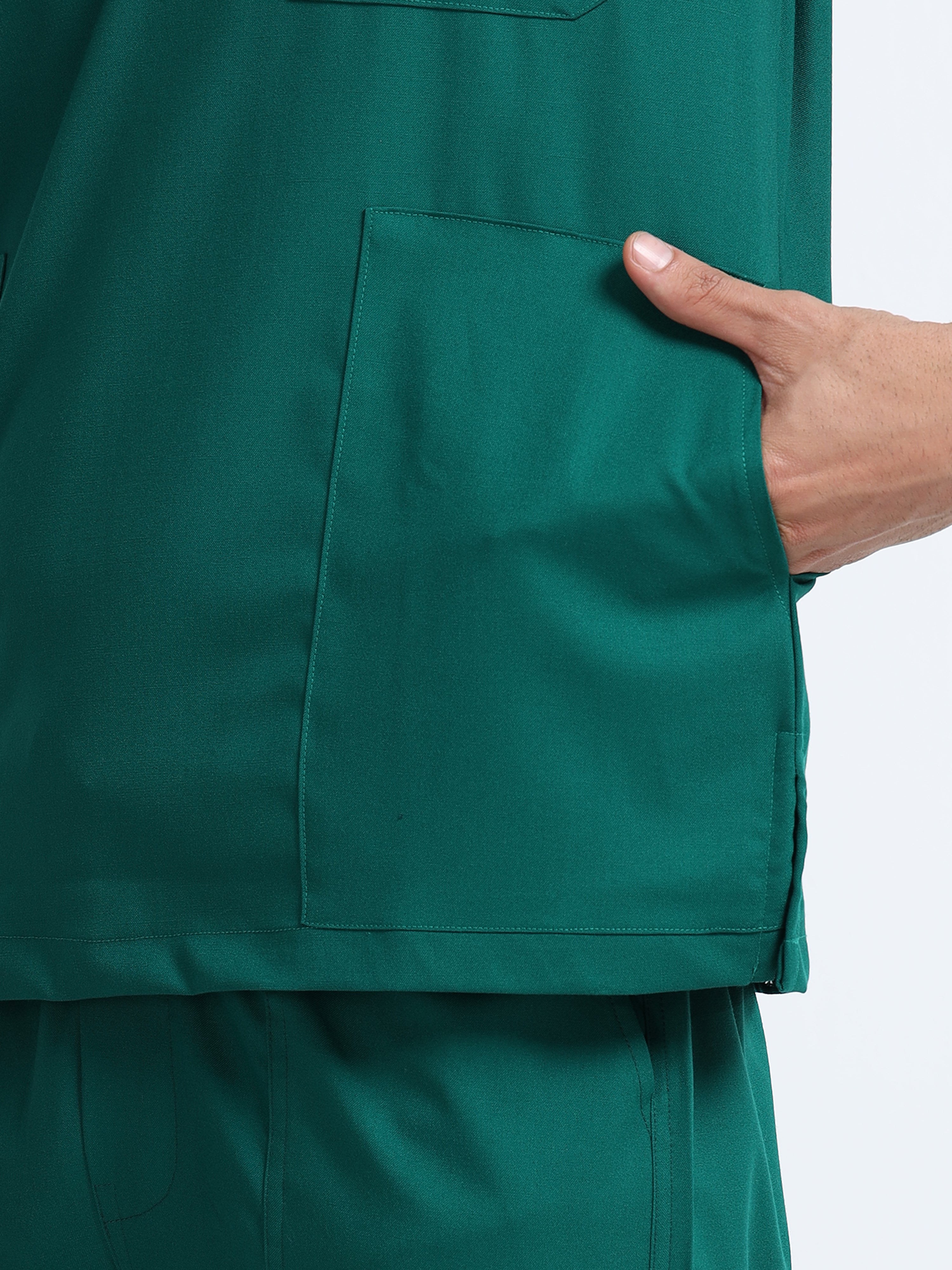 Men’s Forest Green Medical Scrub Set – Mandarin Collar (Chinese Collar) Top & Straight Pants | 2-Way Stretch, Antibacterial & Wrinkle-Resistant – Apollo