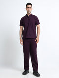 Men’s Wine Medical Scrub Set – Mandarin Collar (Chinese Collar) Top & Straight Pants | Wrinkle-Resistant – Eco Flex