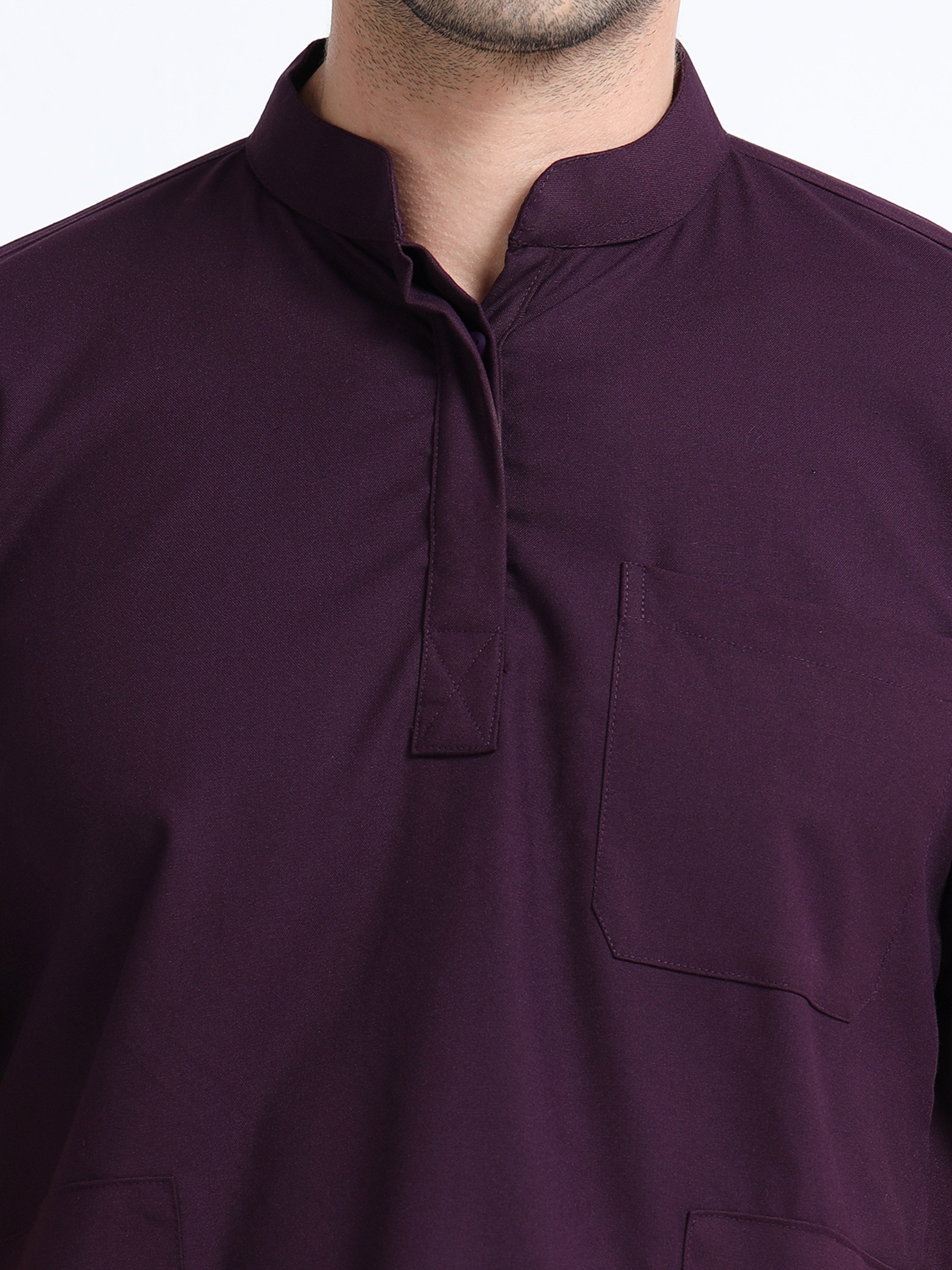 Men’s Wine Medical Scrub Set – Mandarin Collar (Chinese Collar) Top & Straight Pants | Wrinkle-Resistant – Eco Flex
