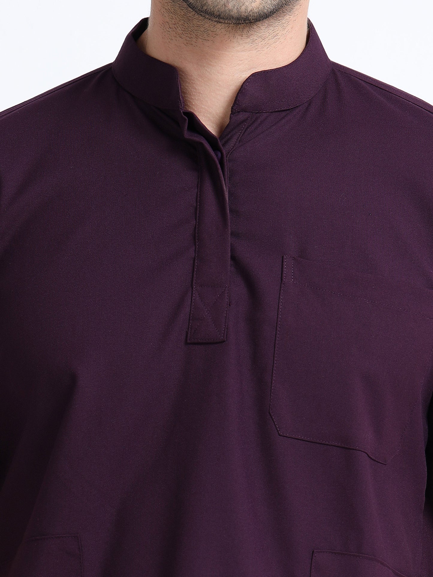 Men’s Wine Medical Scrub Set – Mandarin Collar (Chinese Collar) Top & Straight Pants | 2-Way Stretch, Antibacterial & Wrinkle-Resistant – Apollo