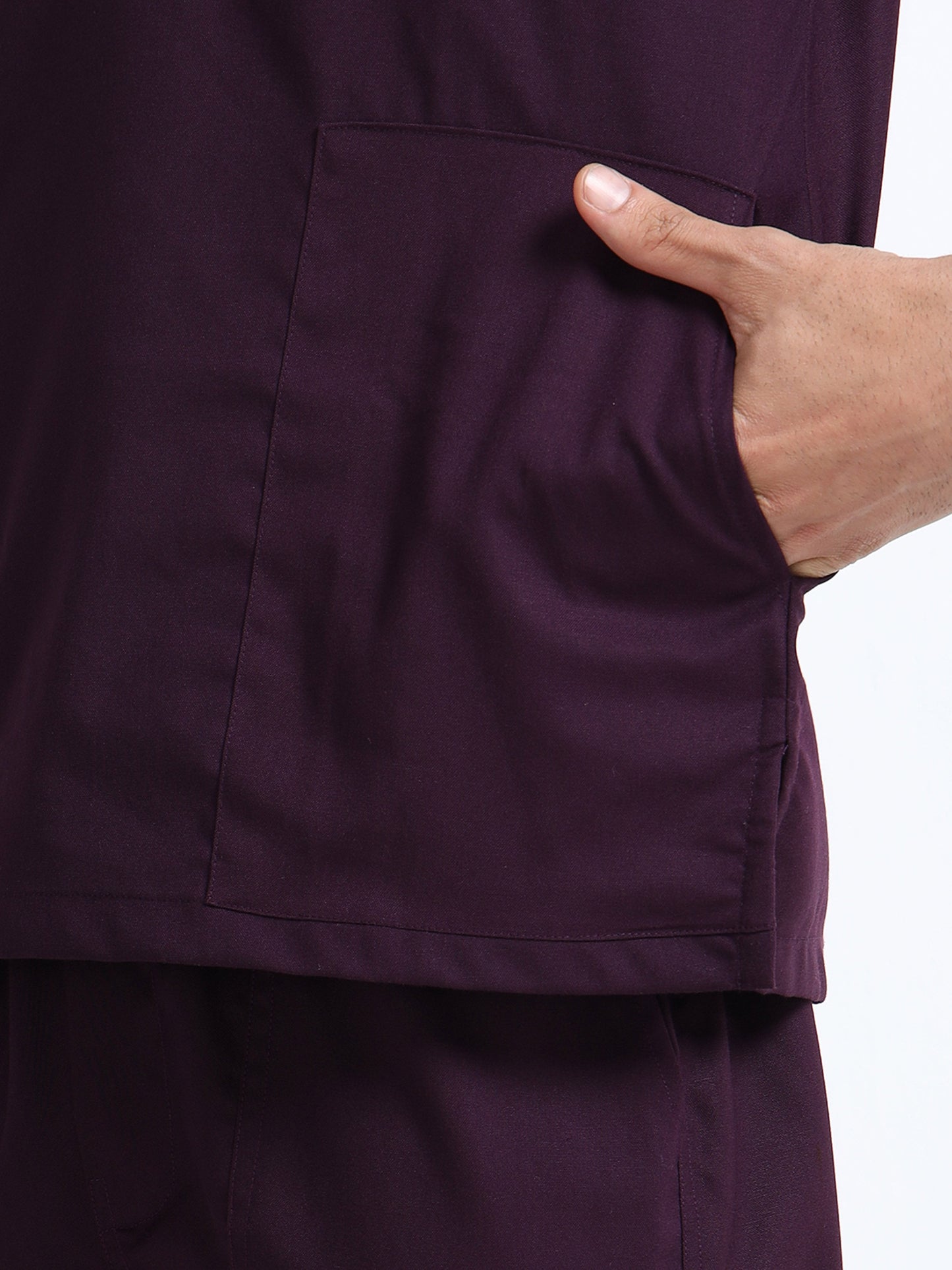 Men’s Wine Medical Scrub Set – Mandarin Collar (Chinese Collar) Top & Straight Pants | 2-Way Stretch, Antibacterial & Wrinkle-Resistant – Apollo