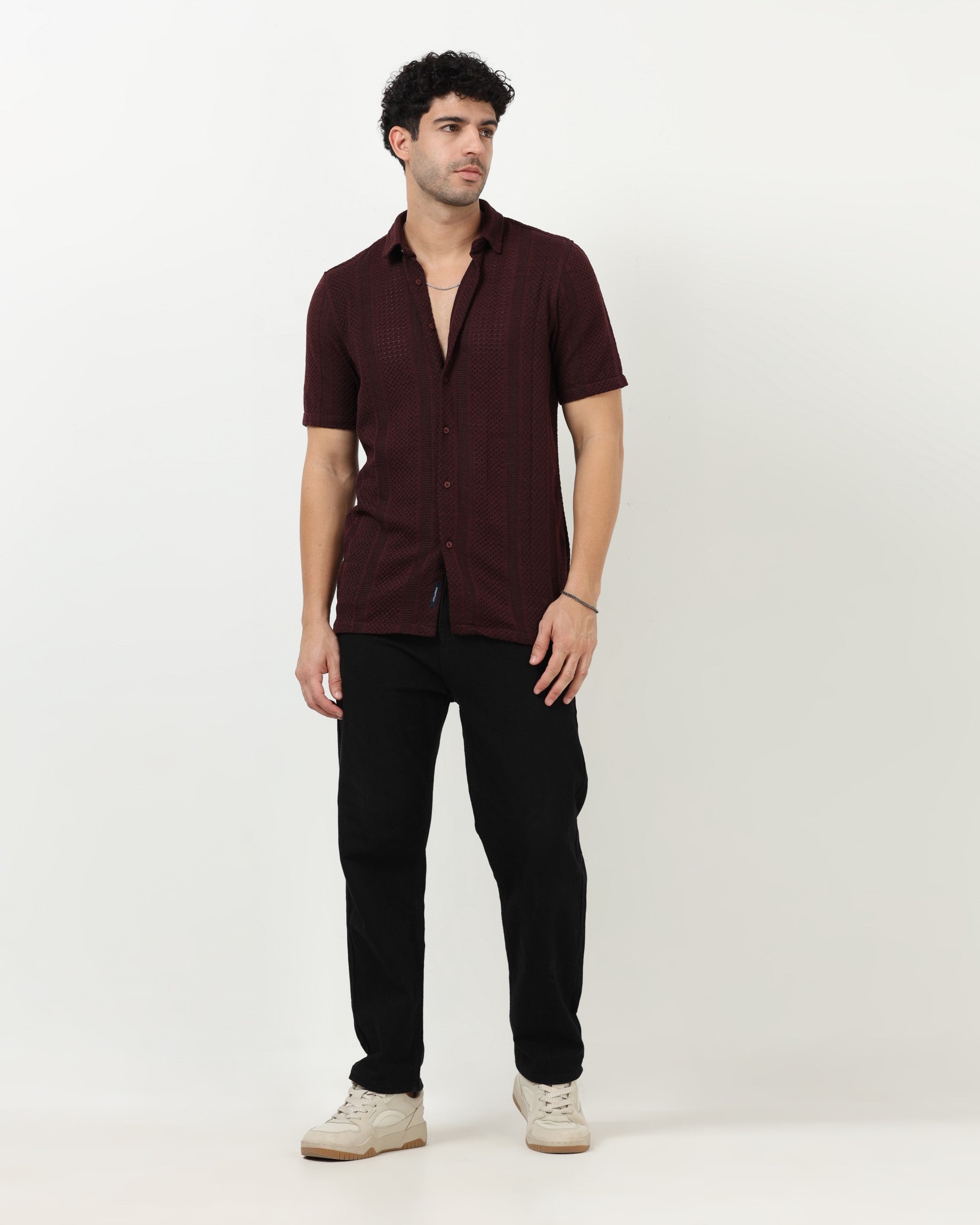AETHER Burgundy Mesh Knit shirt
