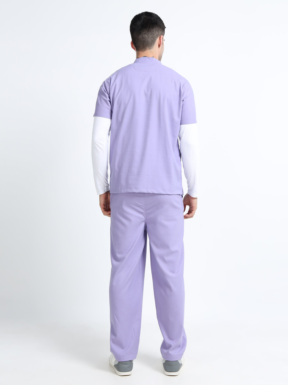 Men’s Pastel Lilac Medical Scrub Set – Mandarin Collar (Chinese Collar) Top & Straight Pants | 2-Way Stretch, Antibacterial & Wrinkle-Resistant – Apollo