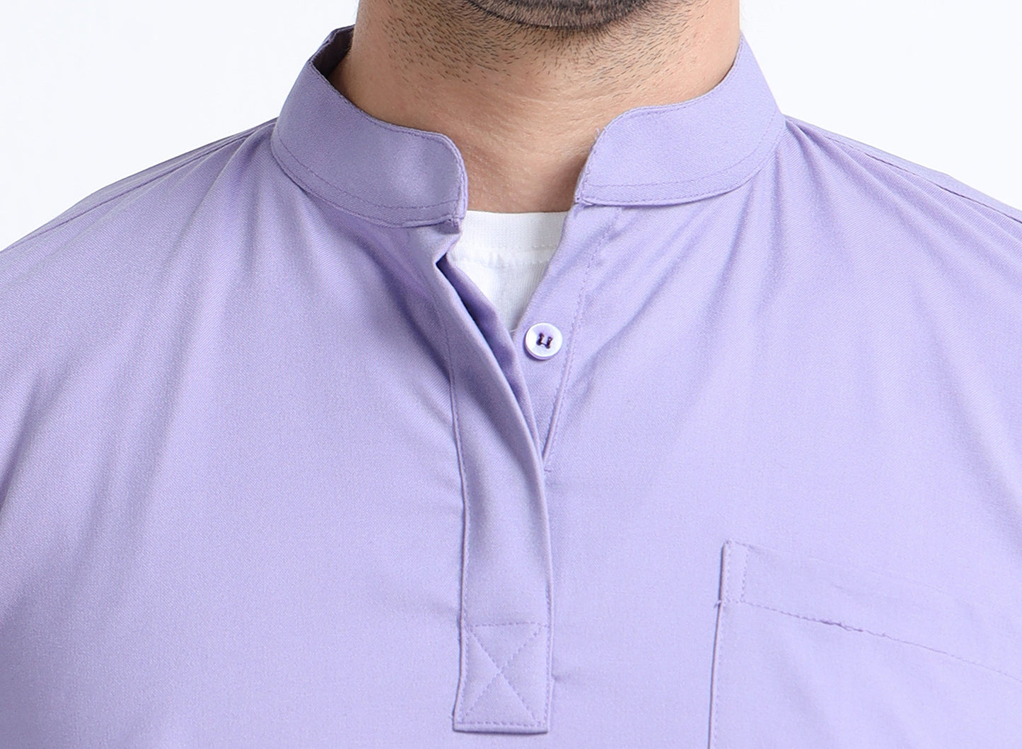 Men’s Pastel Lilac Medical Scrub Set – Mandarin Collar (Chinese Collar) Top & Straight Pants | 2-Way Stretch, Antibacterial & Wrinkle-Resistant – Apollo