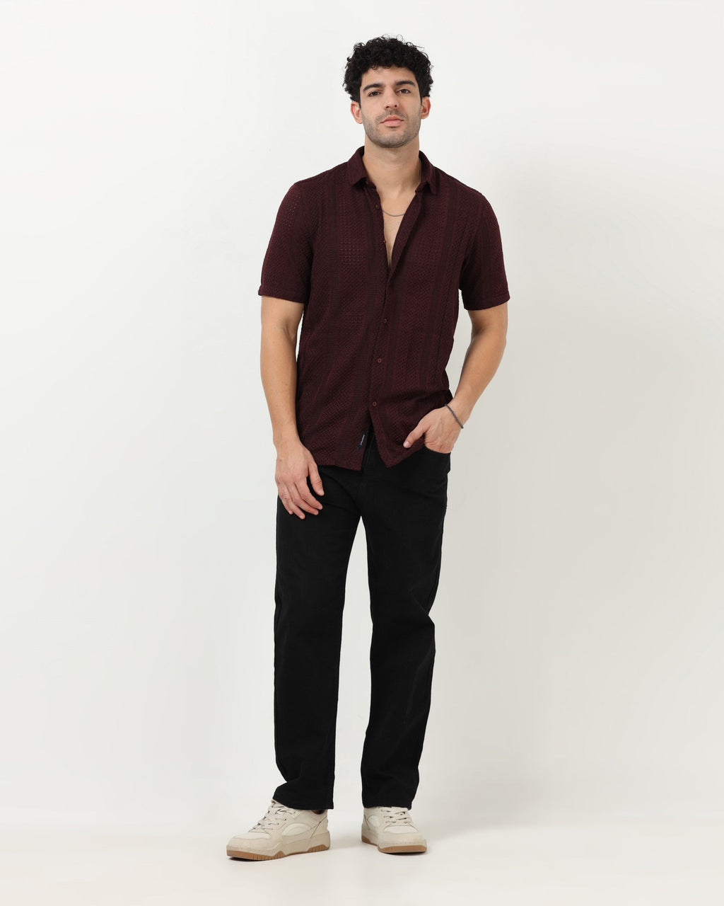 AETHER Burgundy Mesh Knit shirt