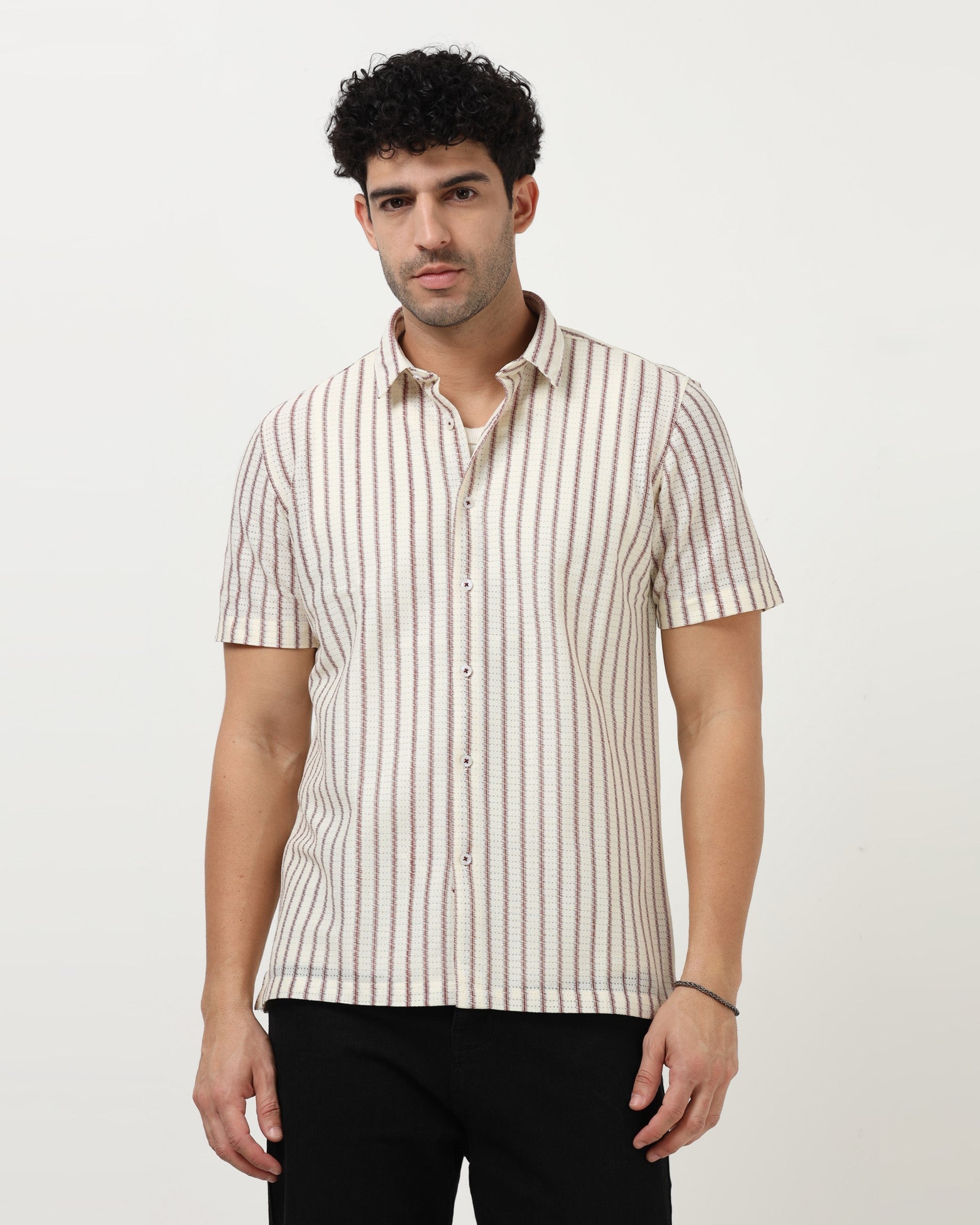 NOIR Maroon Line Shirt