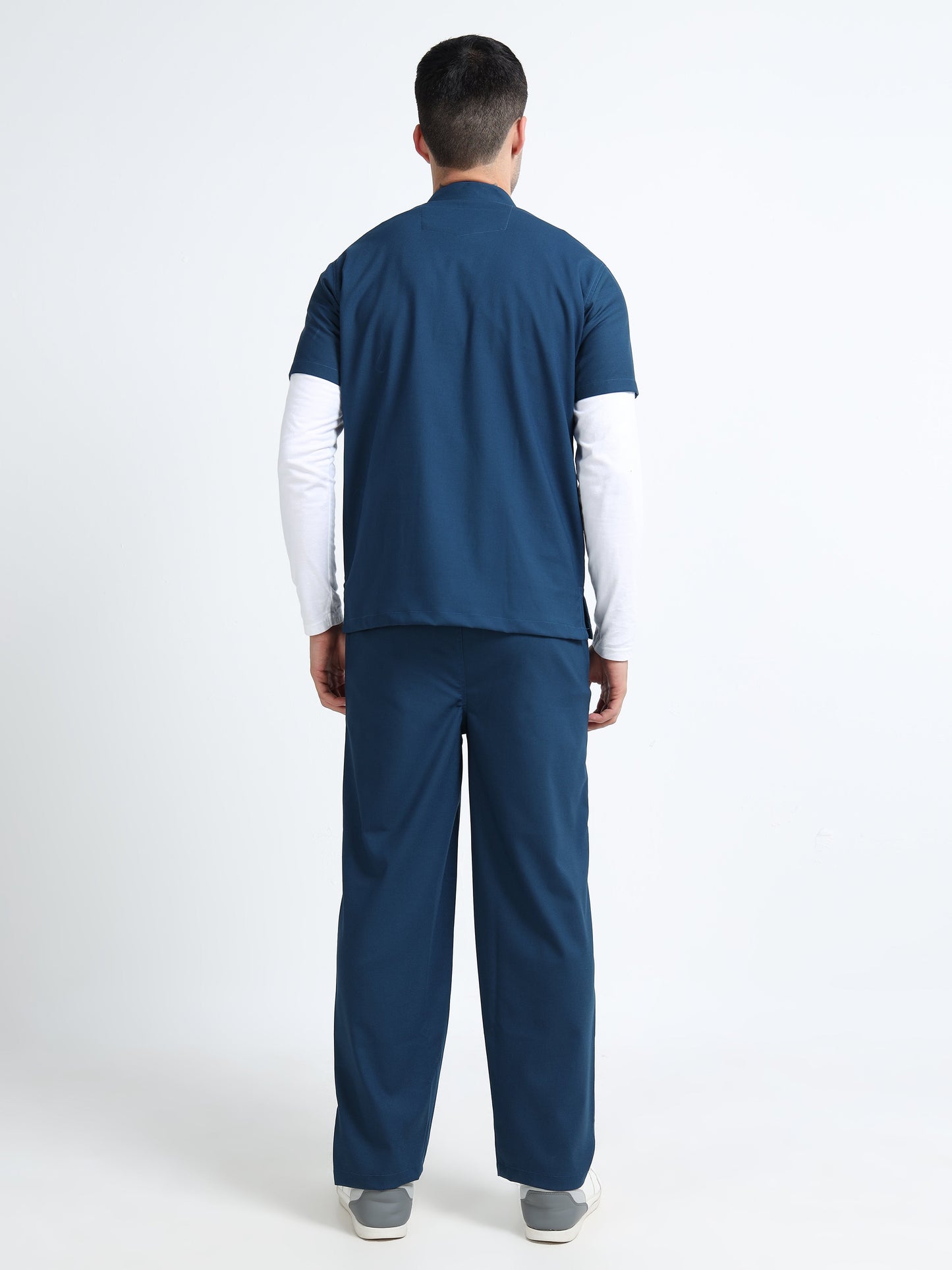 Men’s Galaxy Blue Medical Scrub Set – Mandarin Collar (Chinese Collar) Top & Straight Pants | Wrinkle-Resistant – Eco Flex