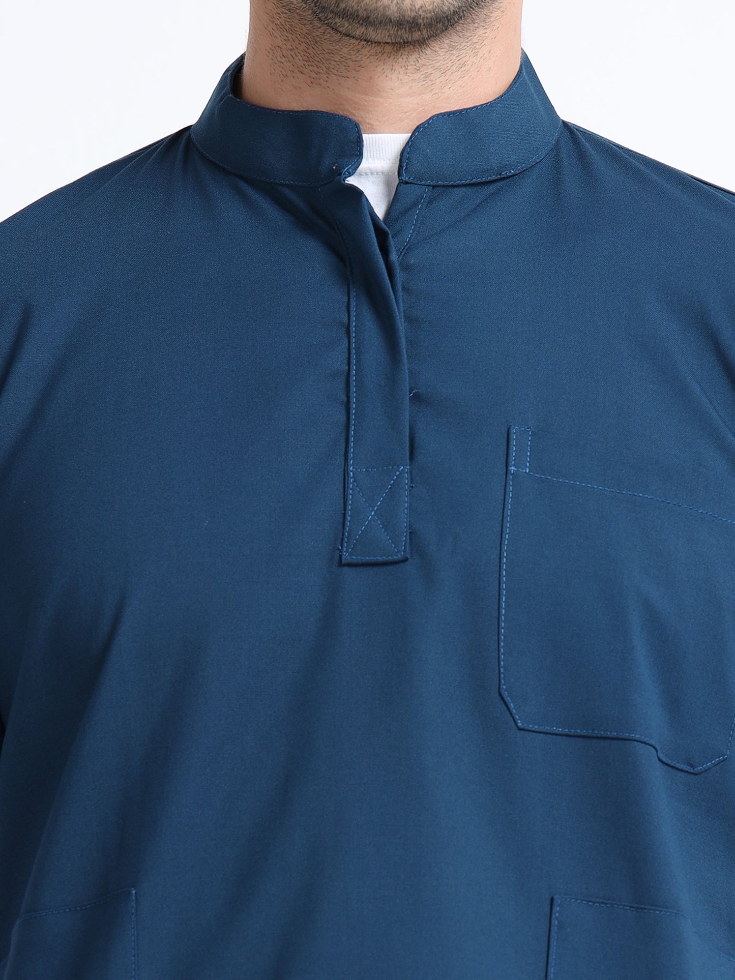 Men’s Galaxy Blue Medical Scrub Set – Mandarin Collar (Chinese Collar) Top & Straight Pants | Wrinkle-Resistant – Eco Flex