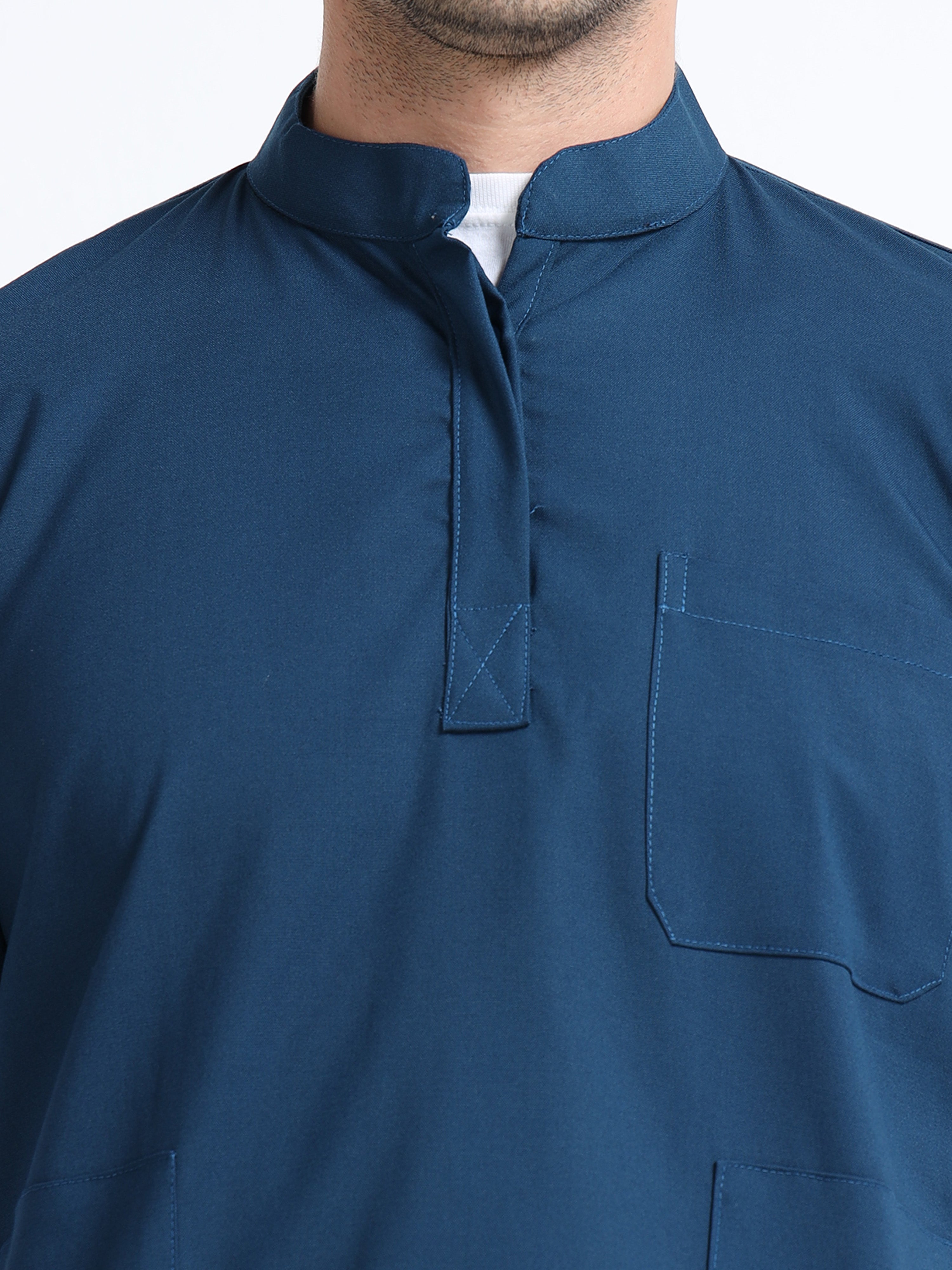 Men’s Galaxy Blue Medical Scrub Set – Mandarin Collar (Chinese Collar) Top & Straight Pants | 2-Way Stretch, Antibacterial & Wrinkle-Resistant – Apollo