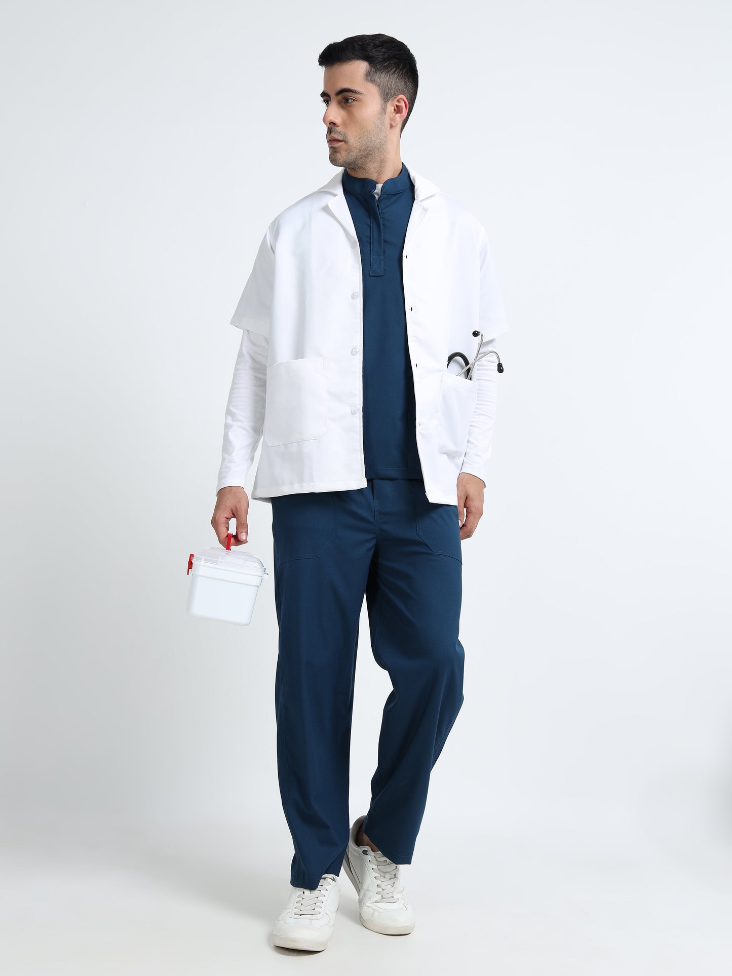 Men’s Galaxy Blue Medical Scrub Set – Mandarin Collar (Chinese Collar) Top & Straight Pants | 2-Way Stretch, Antibacterial & Wrinkle-Resistant – Apollo