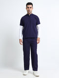 Men’s Navy Medical Scrub Set – Mandarin Collar (Chinese Collar) Top & Straight Pants | 2-Way Stretch, Antibacterial & Wrinkle-Resistant – Apollo