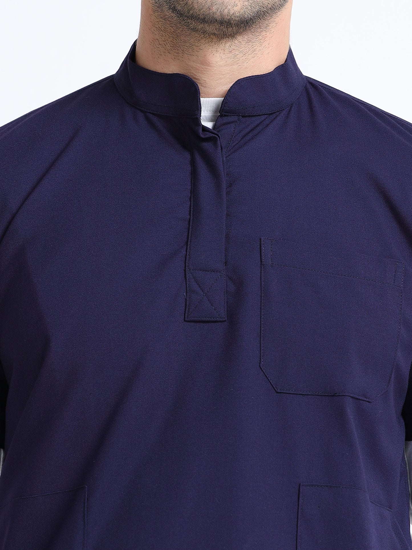 Men’s Navy Medical Scrub Set – Mandarin Collar (Chinese Collar) Top & Straight Pants | Wrinkle-Resistant – Eco Flex