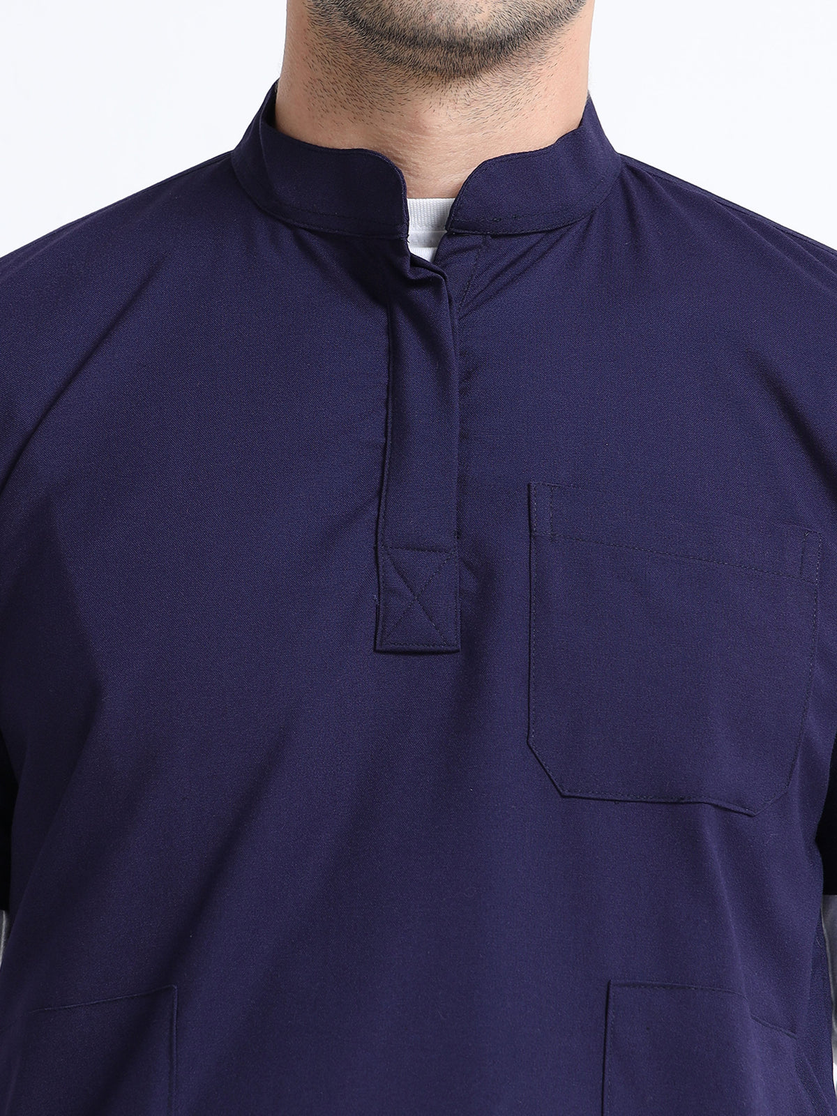 Men’s Navy Medical Scrub Set – Mandarin Collar (Chinese Collar) Top & Straight Pants | 2-Way Stretch, Antibacterial & Wrinkle-Resistant – Apollo