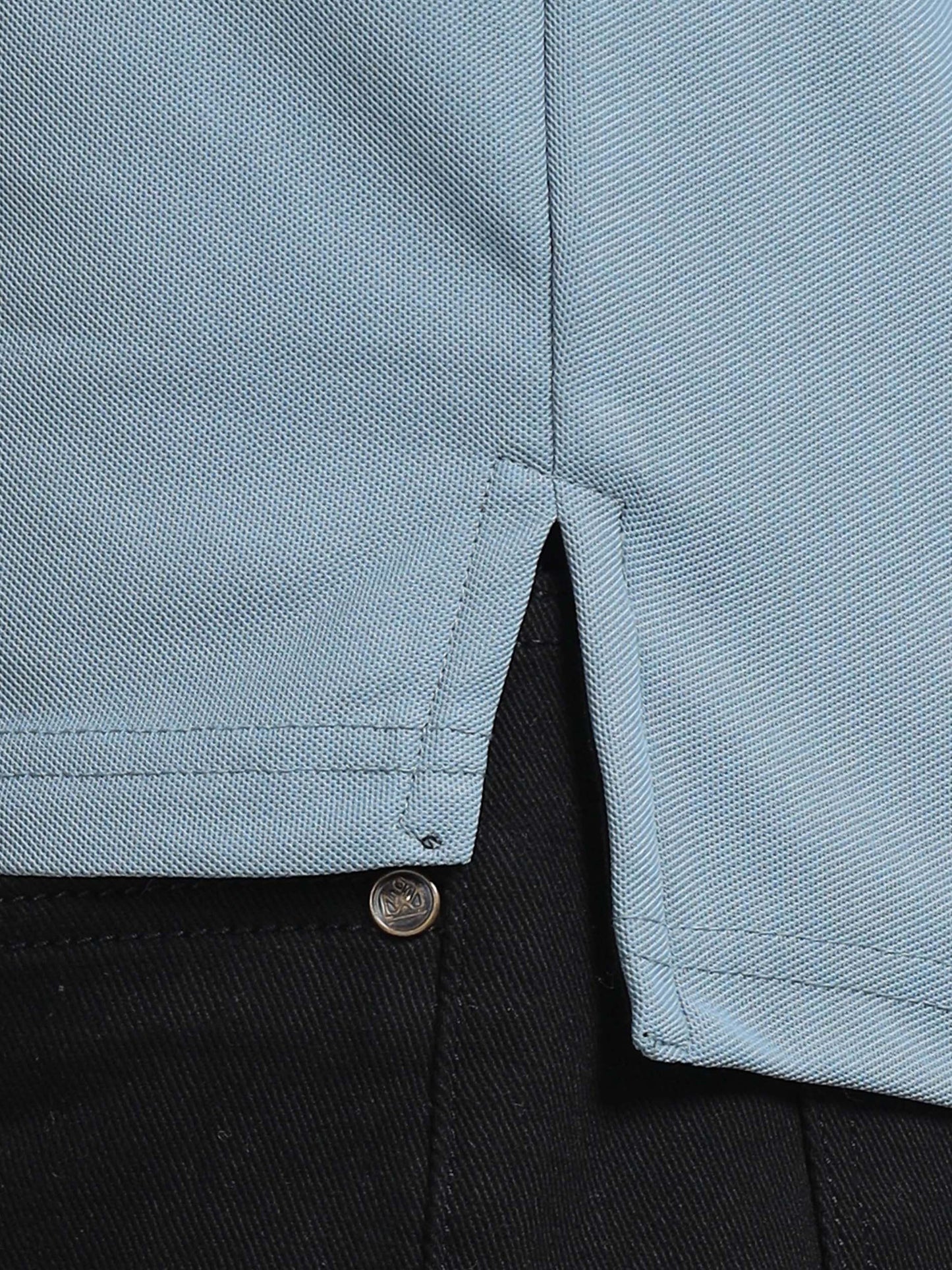 Men’s Army Blue Premium Mandarin Collar Polo T-Shirt – Soft Breathable Polyester, Modern Henley Style, Everyday Comfort Wear