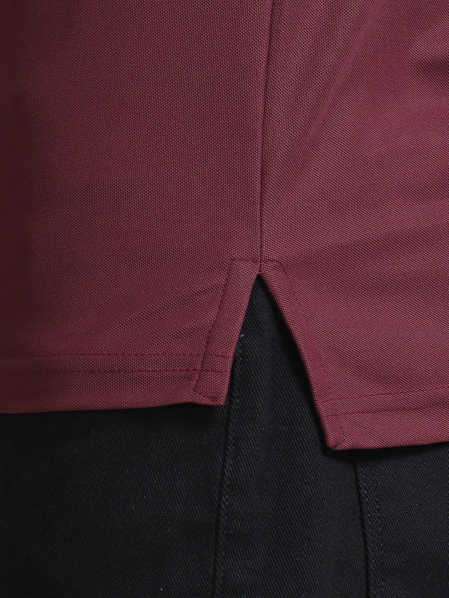 Men’s Maroon Premium Mandarin Collar Polo T-Shirt – Soft Breathable Polyester, Modern Henley Style, Everyday Comfort Wear