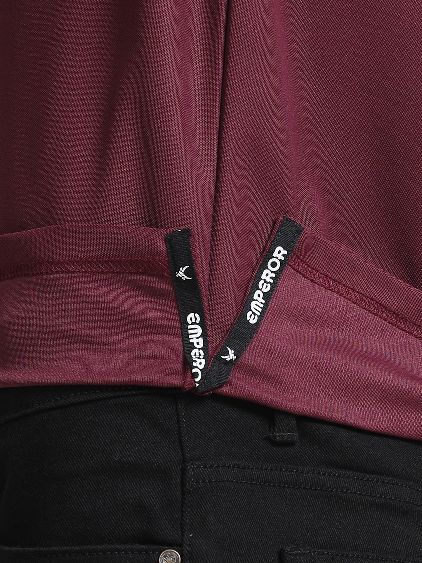 Men’s Maroon Premium Mandarin Collar Polo T-Shirt – Soft Breathable Polyester, Modern Henley Style, Everyday Comfort Wear