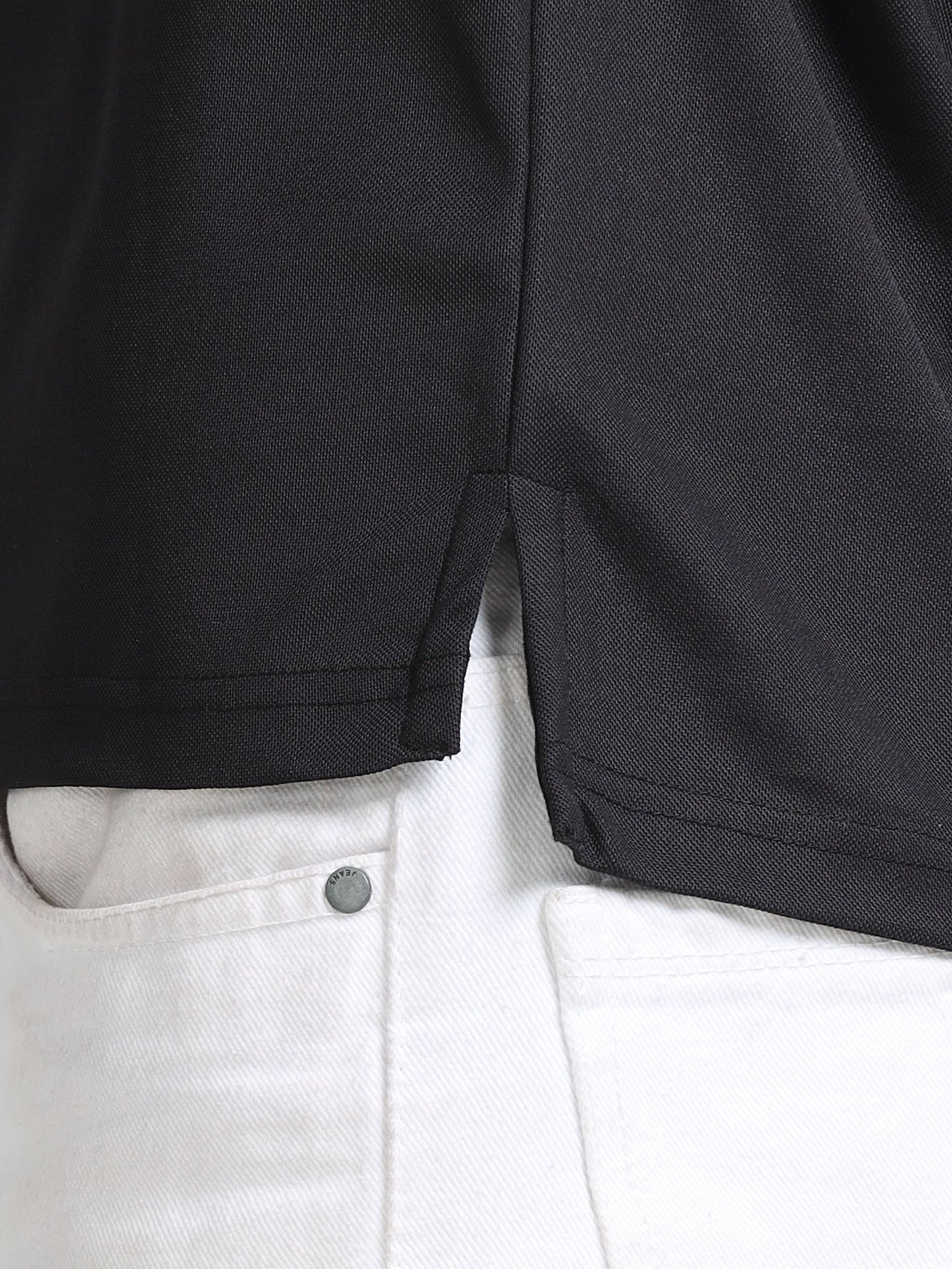 Men’s Black Premium Mandarin Collar Polo T-Shirt – Soft Breathable Polyester, Modern Henley Style, Everyday Comfort Wear