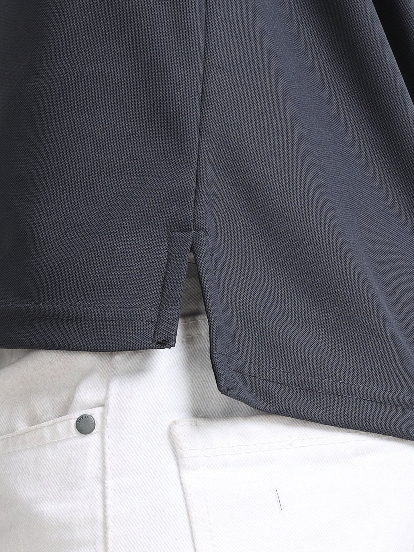 Men’s Grey Premium Mandarin Collar Polo T-Shirt – Soft Breathable Polyester, Modern Henley Style, Everyday Comfort Wear