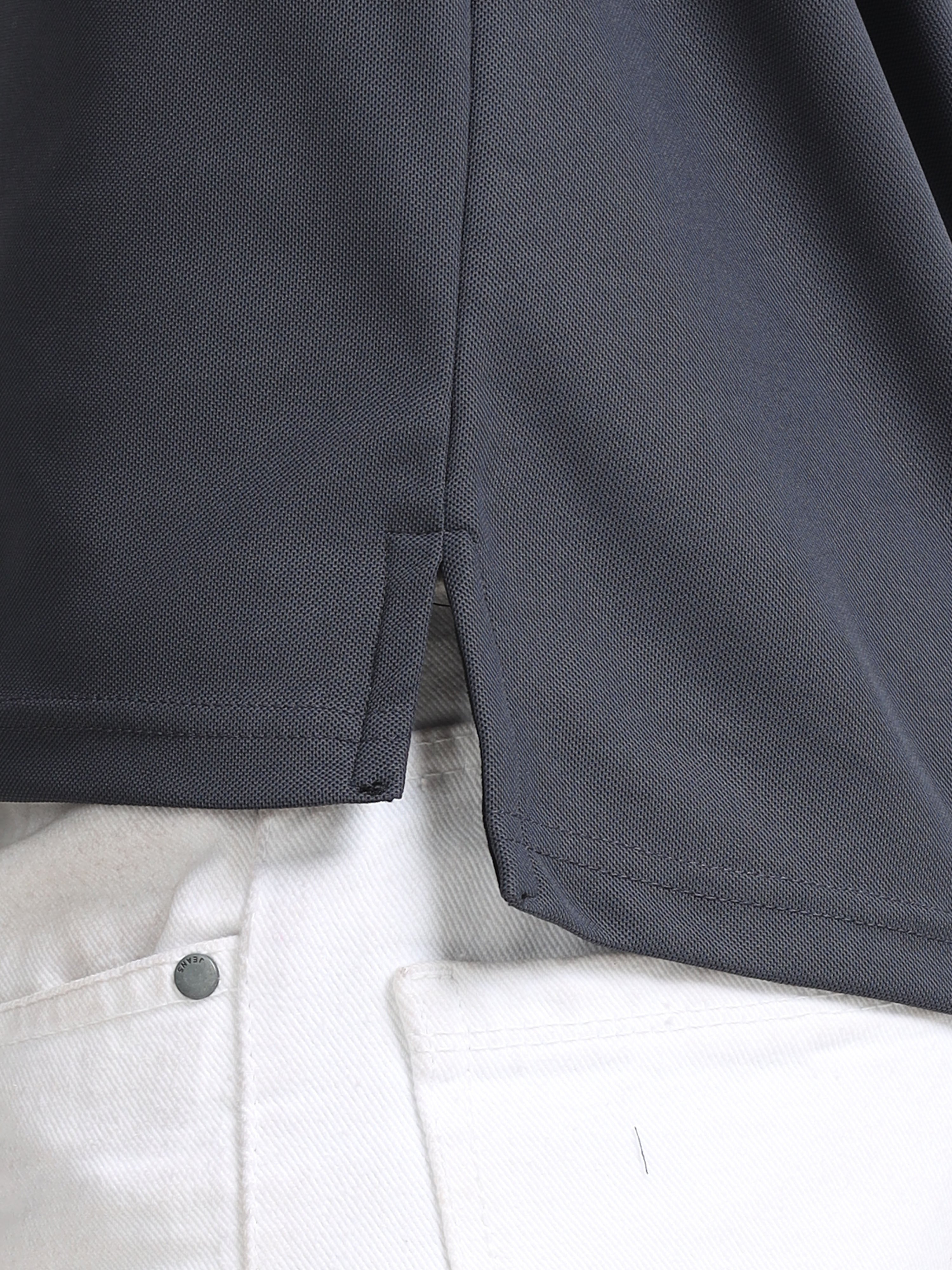 Men’s Grey Premium Mandarin Collar Polo T-Shirt – Soft Breathable Polyester, Modern Henley Style, Everyday Comfort Wear