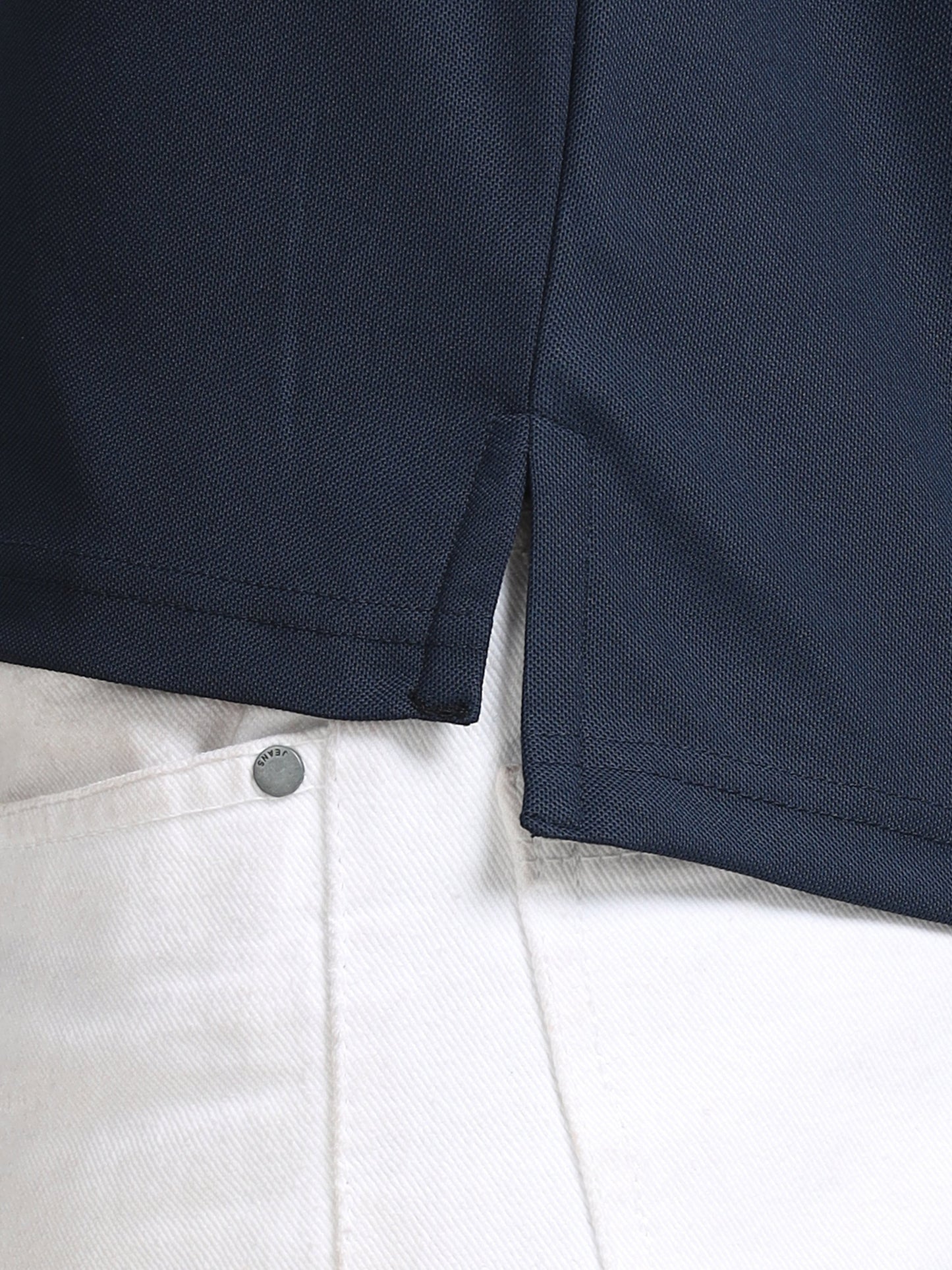 Men’s Navy Premium Mandarin Collar Polo T-Shirt – Soft Breathable Polyester, Modern Henley Style, Everyday Comfort Wear