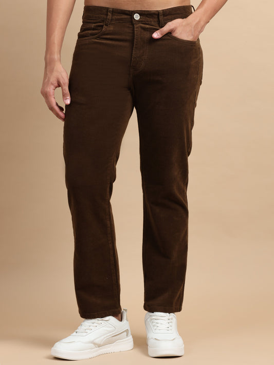 Men Corduroy Trousers-Coffee Brown