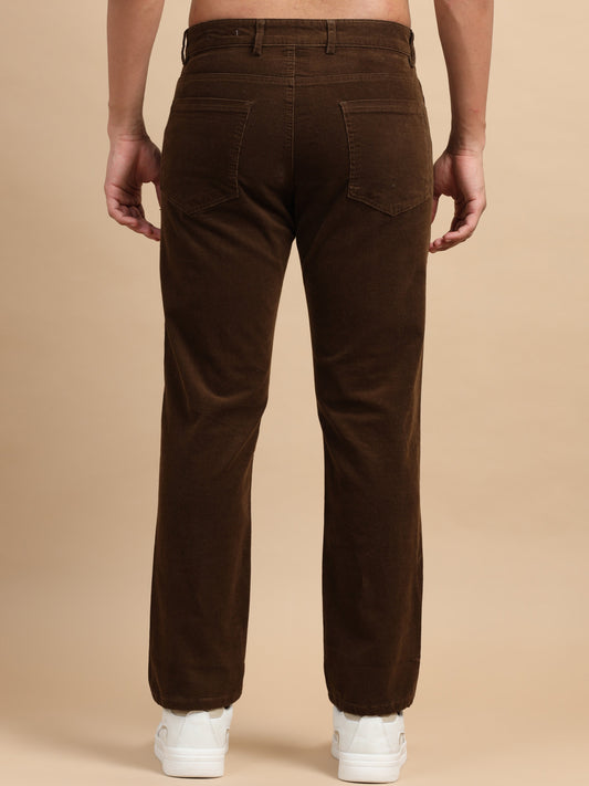 Men Corduroy Trousers-Coffee Brown