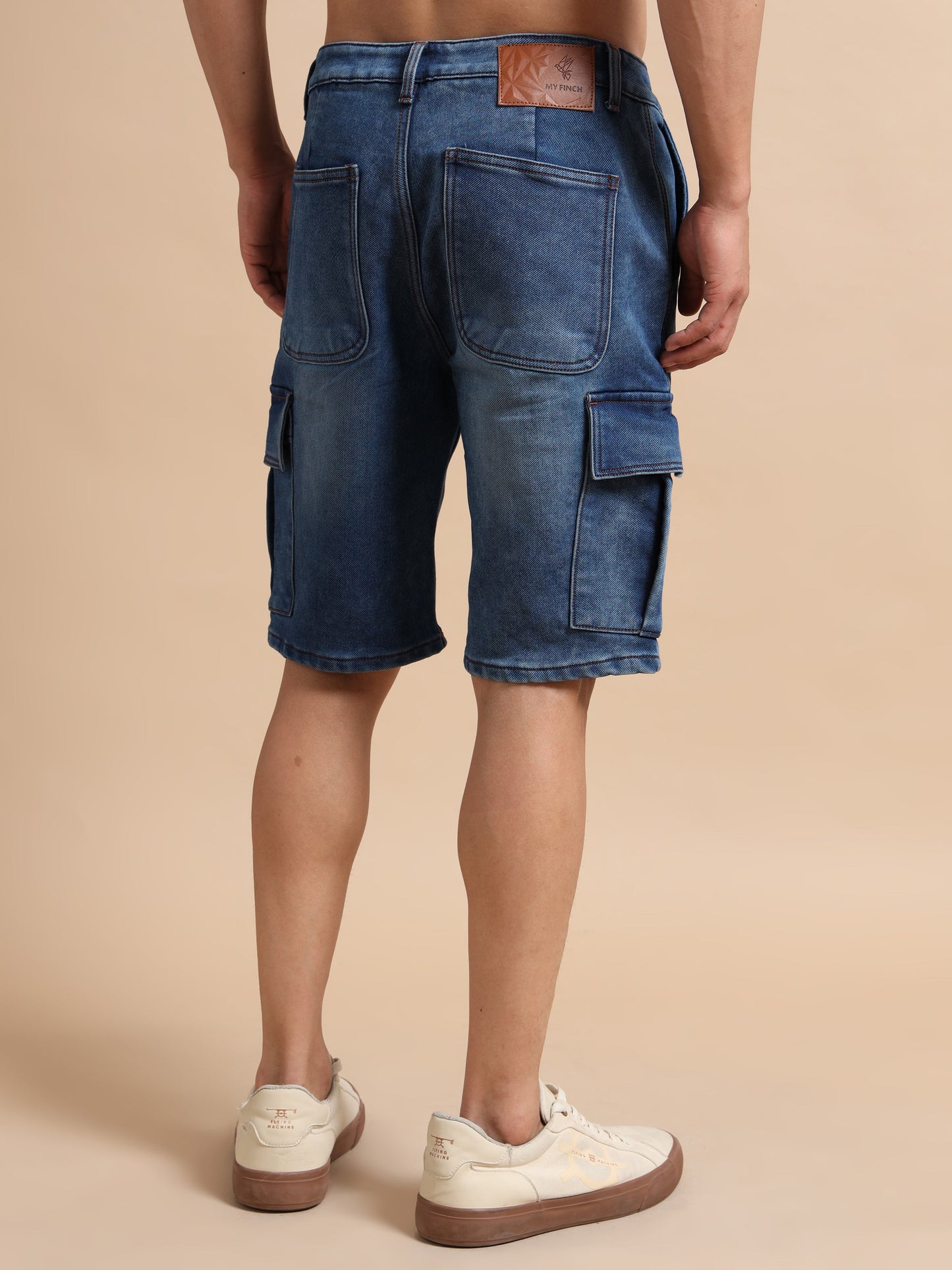 Men's Blue Cargo Denim Shorts – Knitted Dobby Lycra | Utility Edition