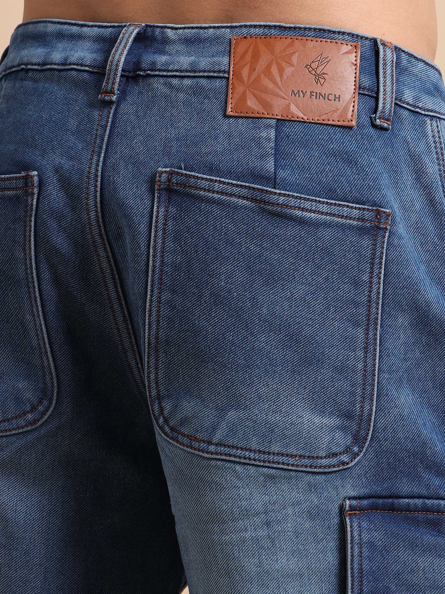 Plus Size Men's Blue Denim Shorts – Knitted Dobby Lycra Comfort Fit