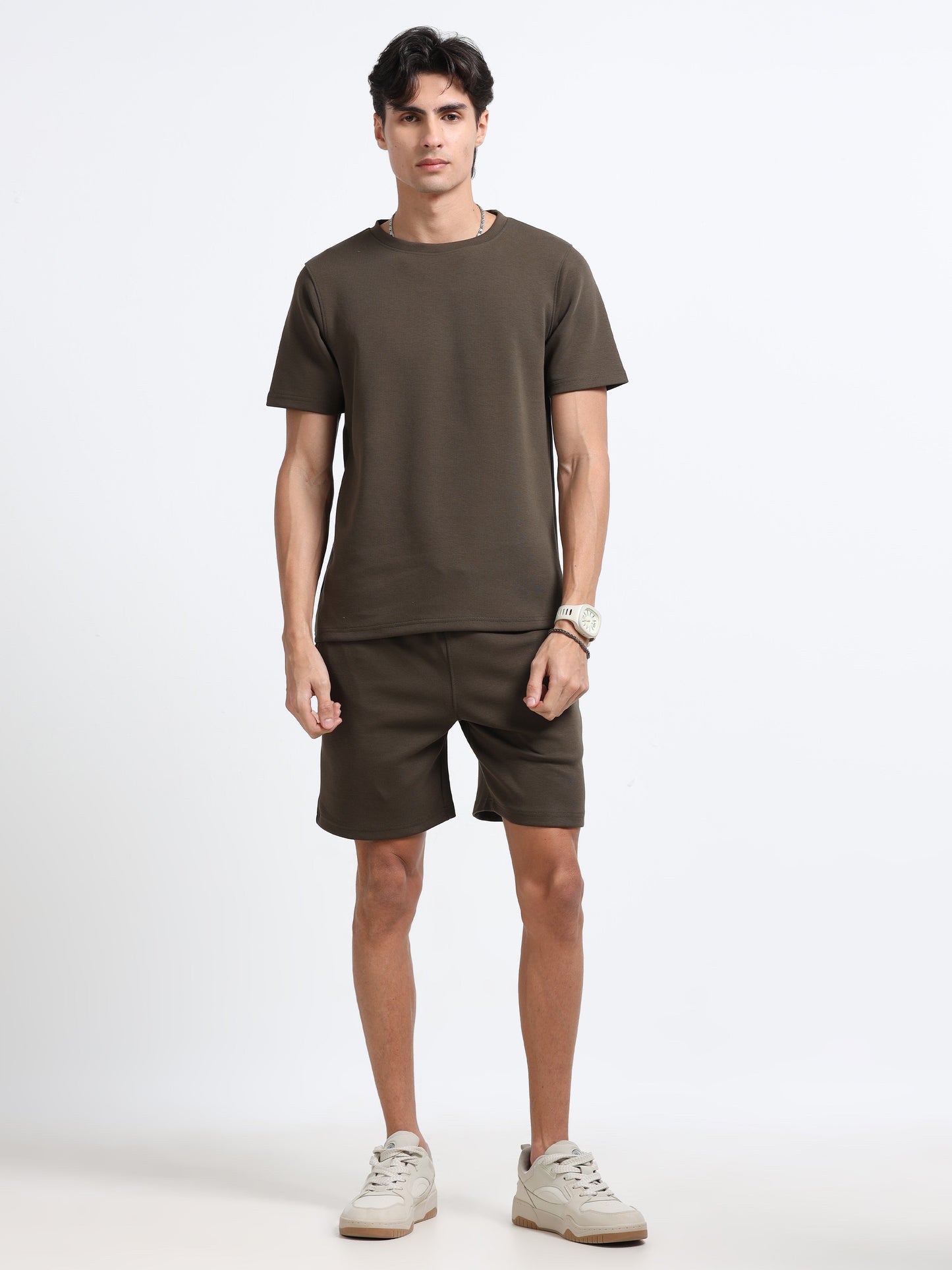 Men’s Olive Co-Ord Set – Soft Knit T-Shirt & Shorts | Everyday Comfort Wear | Casual Athleisure Set