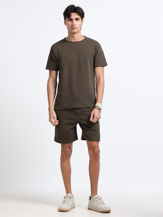 Men’s Olive Co-Ord Set – Soft Knit T-Shirt & Shorts | Everyday Comfort Wear | Casual Athleisure Set