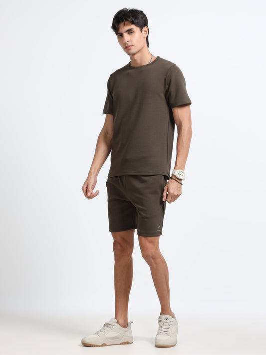 Men’s Olive Co-Ord Set – Soft Knit T-Shirt & Shorts | Everyday Comfort Wear | Casual Athleisure Set
