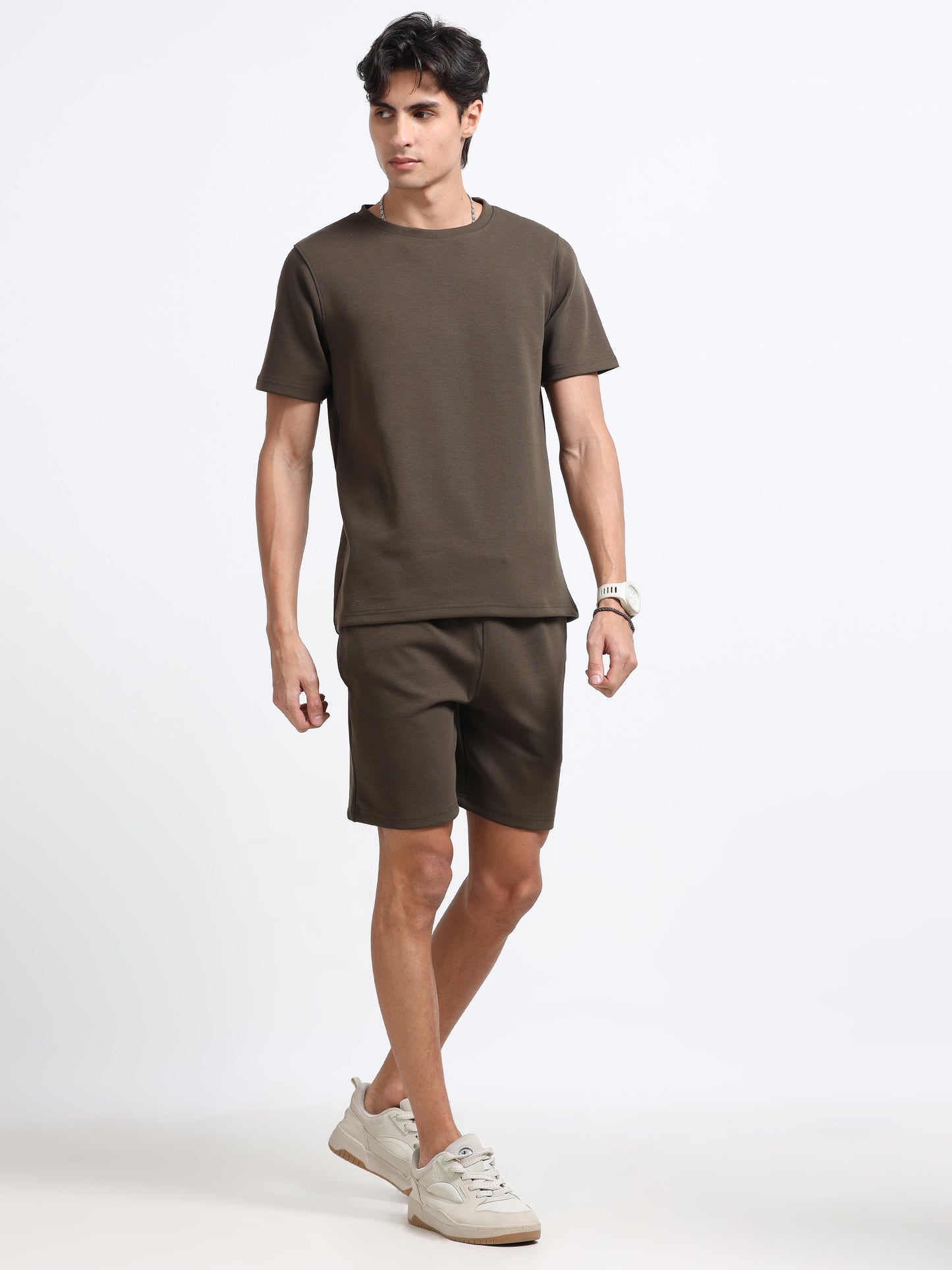 Men’s Olive Co-Ord Set – Soft Knit T-Shirt & Shorts | Everyday Comfort Wear | Casual Athleisure Set
