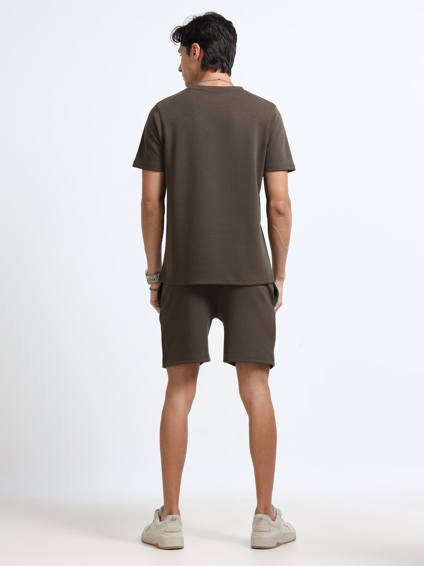 Men’s Olive Co-Ord Set – Soft Knit T-Shirt & Shorts | Everyday Comfort Wear | Casual Athleisure Set