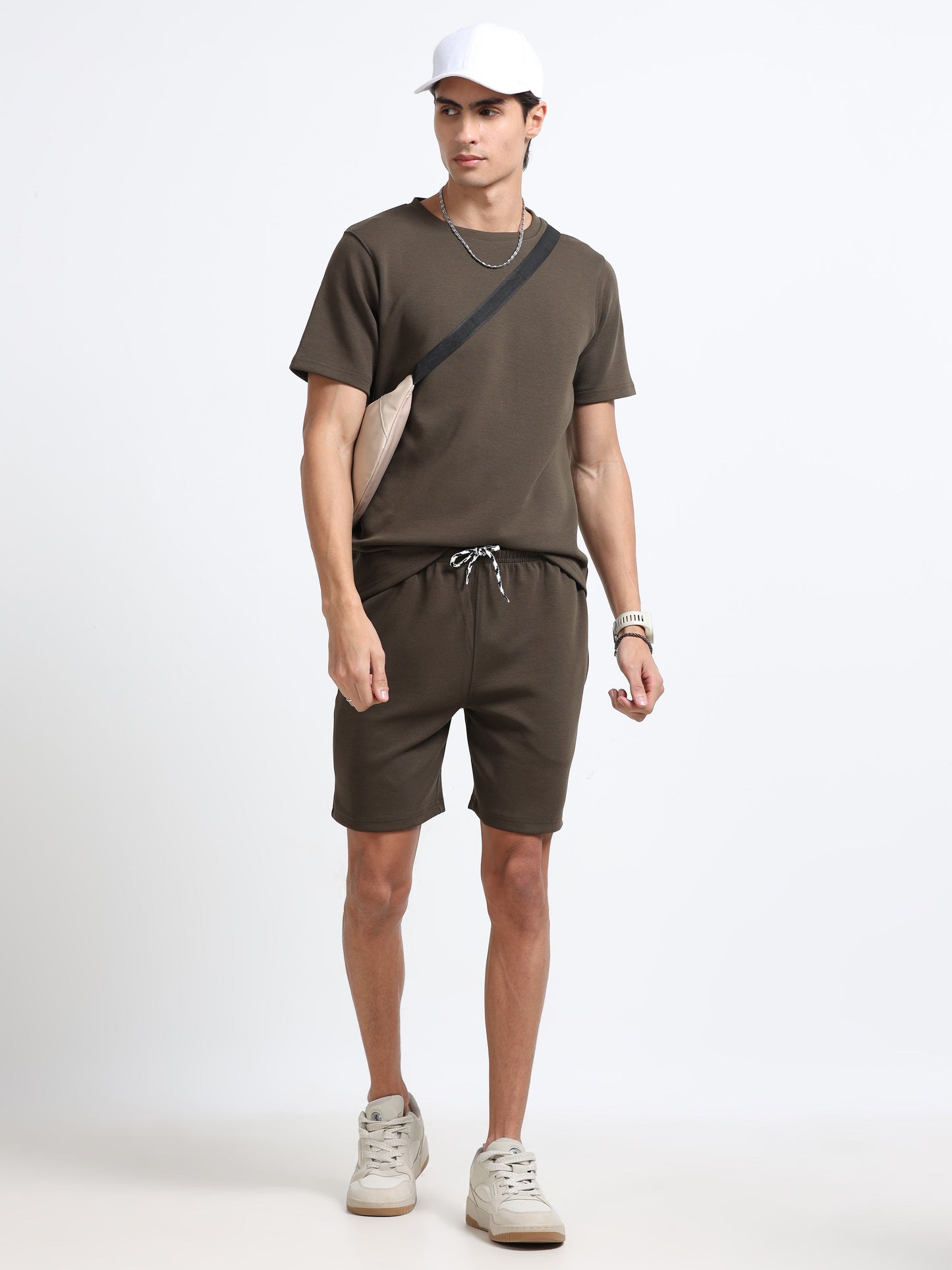 Men’s Olive Co-Ord Set – Soft Knit T-Shirt & Shorts | Everyday Comfort Wear | Casual Athleisure Set