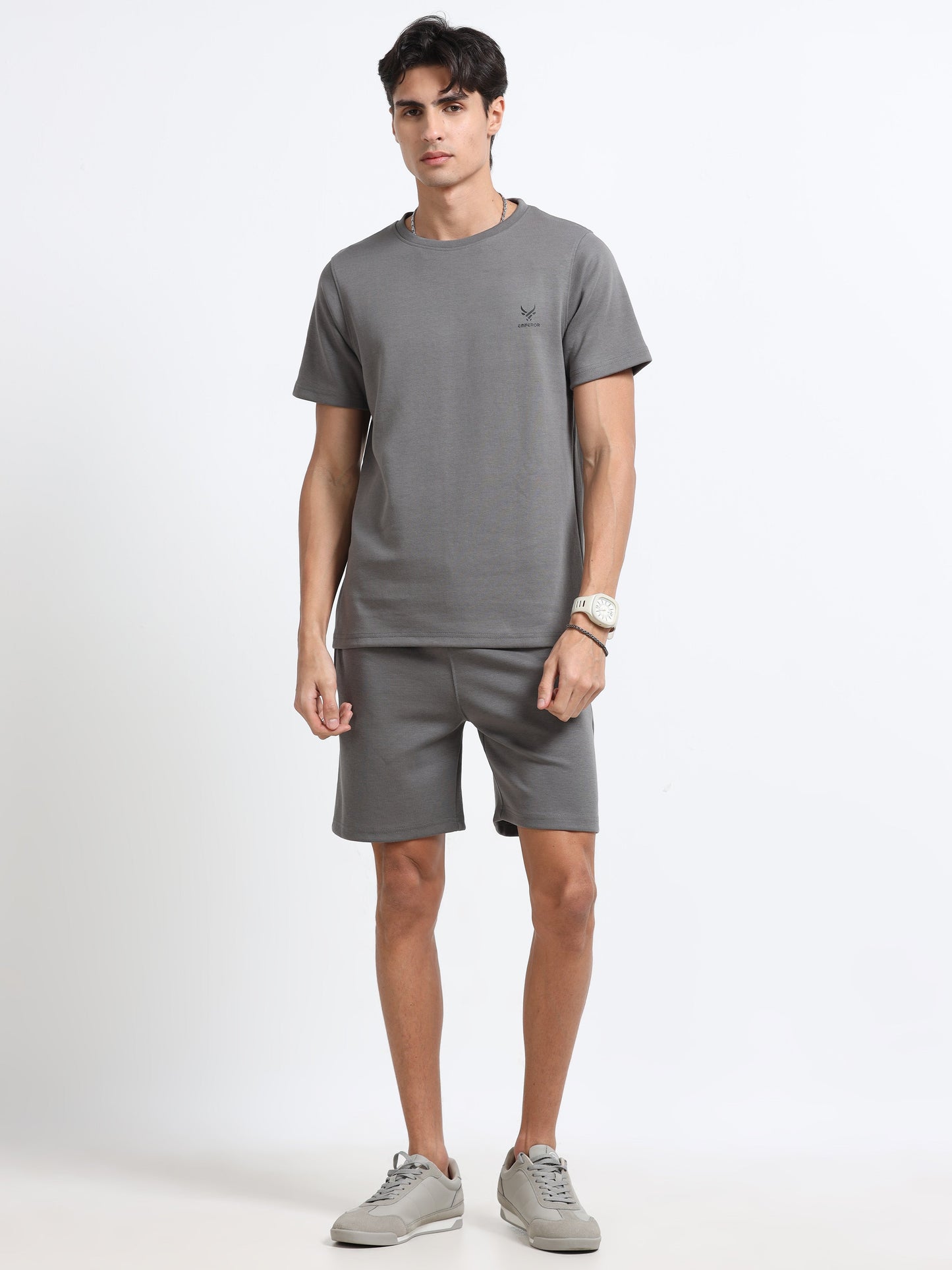 Men’s Dark Grey Co-Ord Set – Soft Knit T-Shirt & Shorts | Everyday Comfort Wear | Casual Athleisure Set