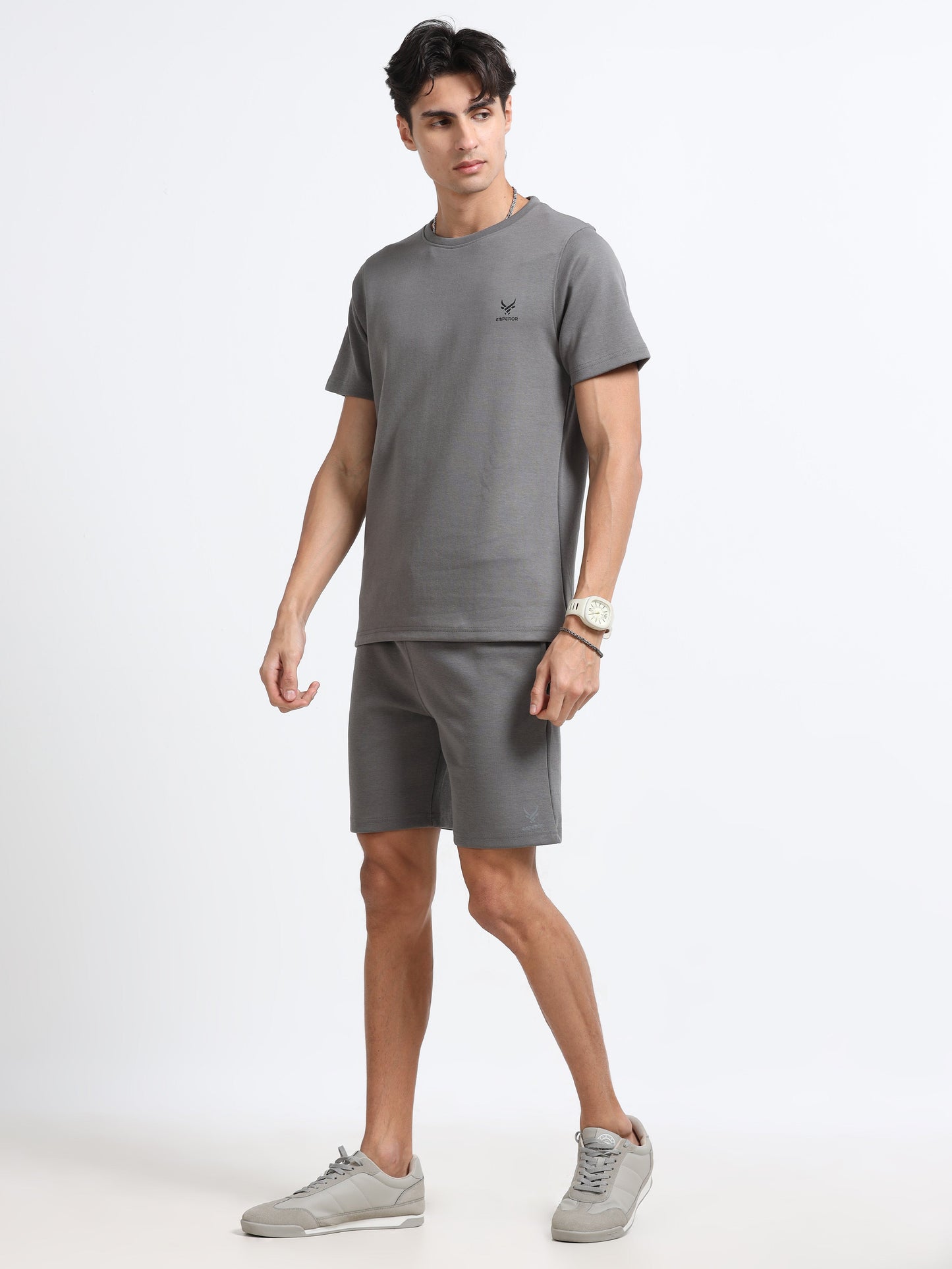 Men’s Dark Grey Co-Ord Set – Soft Knit T-Shirt & Shorts | Everyday Comfort Wear | Casual Athleisure Set