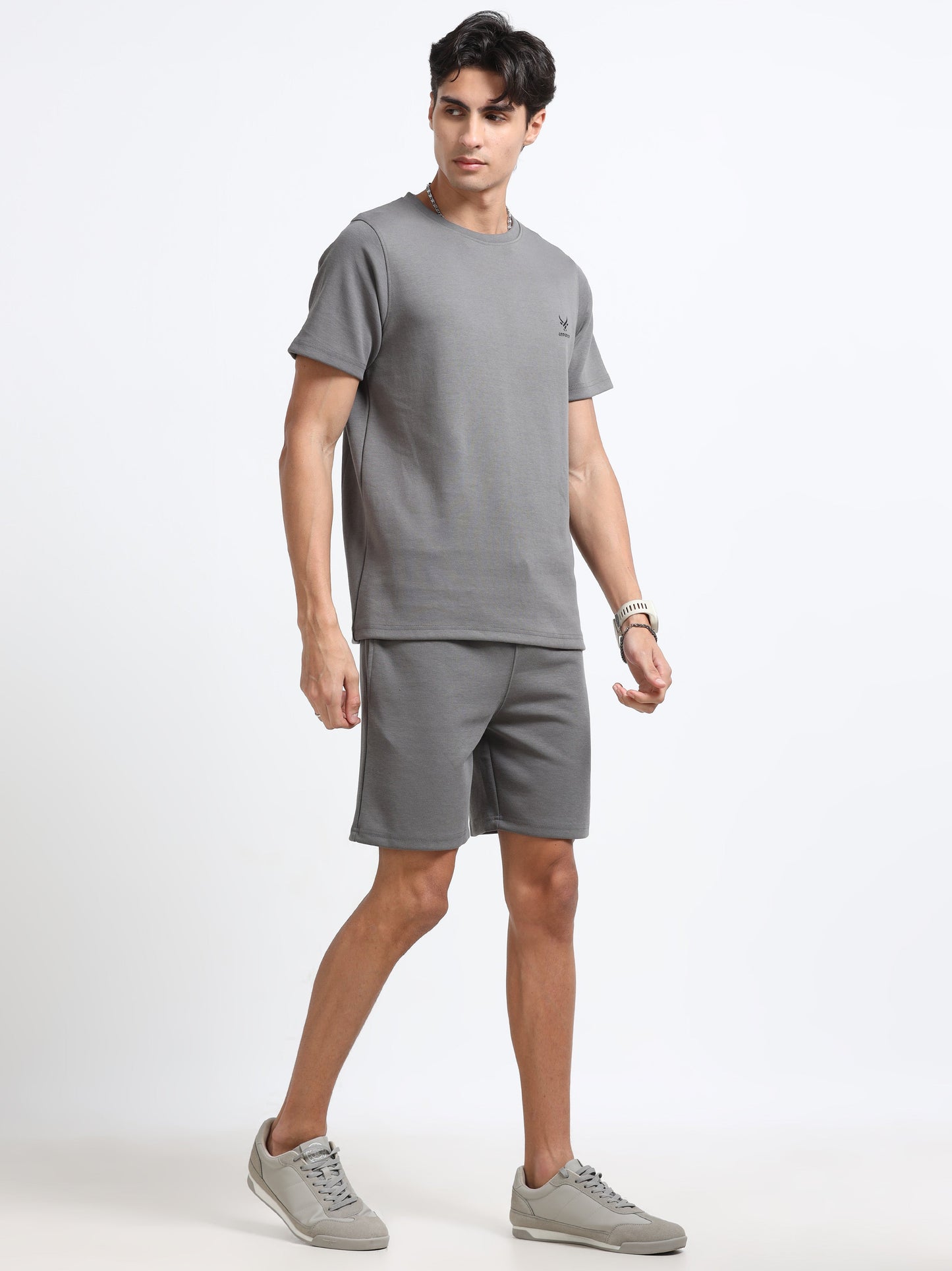 Men’s Dark Grey Co-Ord Set – Soft Knit T-Shirt & Shorts | Everyday Comfort Wear | Casual Athleisure Set