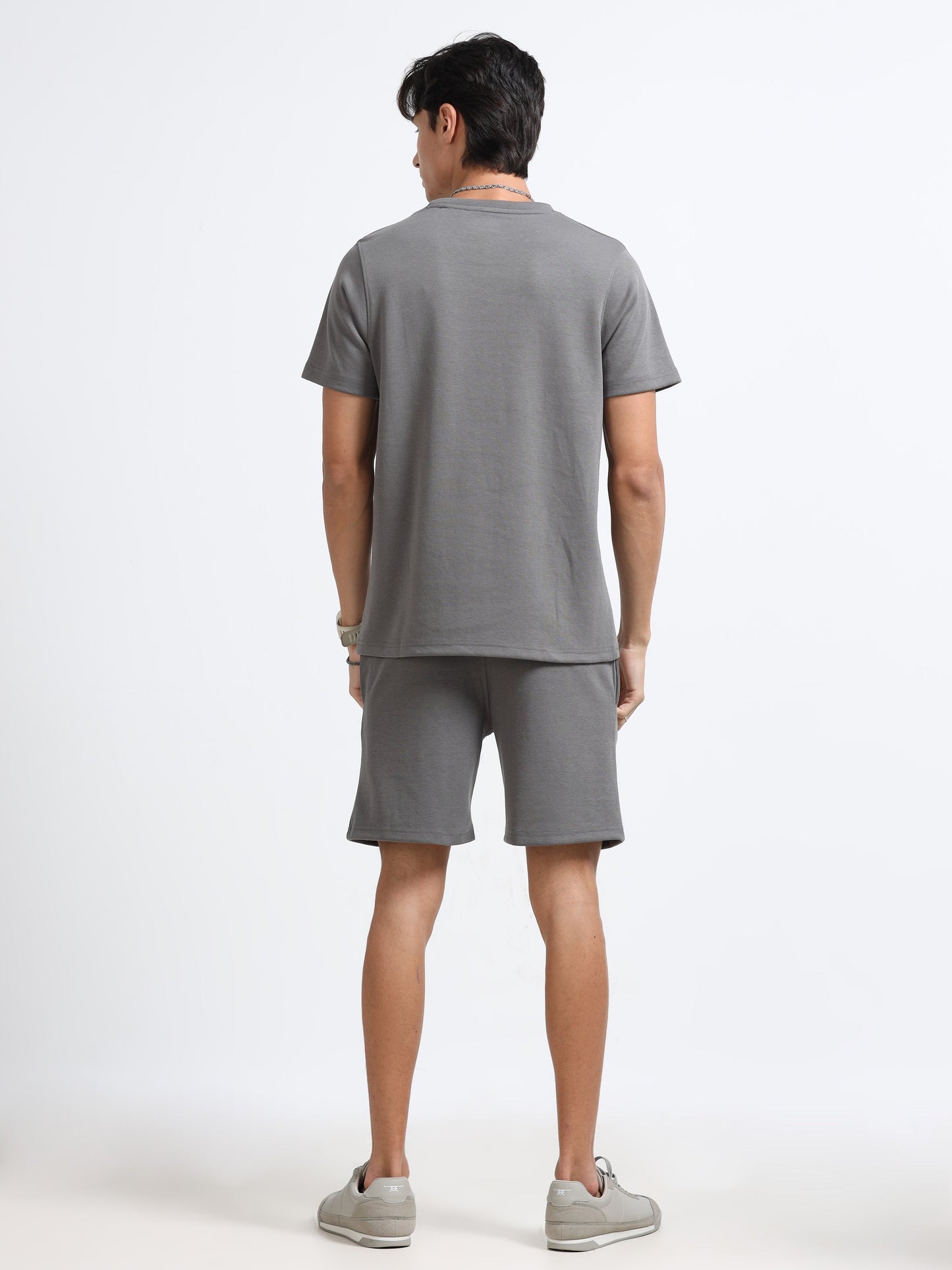 Men’s Dark Grey Co-Ord Set – Soft Knit T-Shirt & Shorts | Everyday Comfort Wear | Casual Athleisure Set