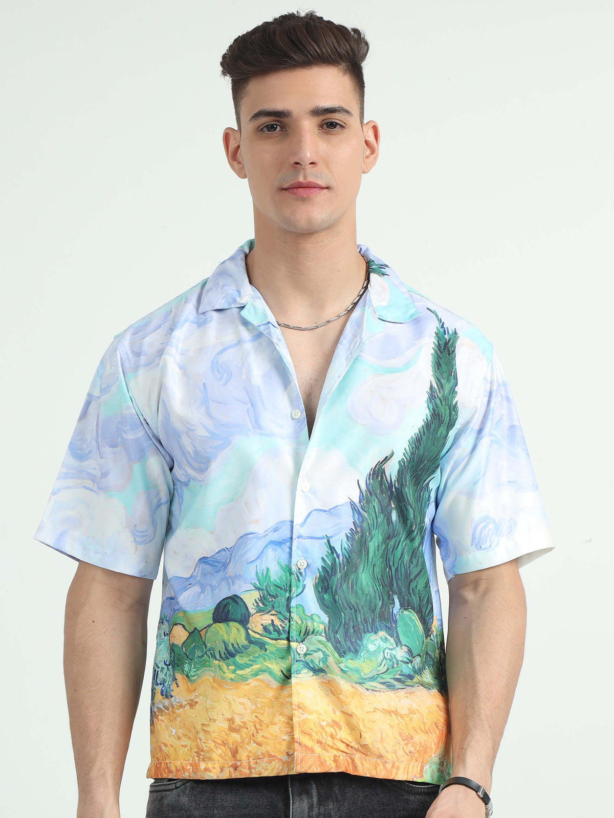 Men Plantain Leaf Oversized Shirt-Plantain Leaf