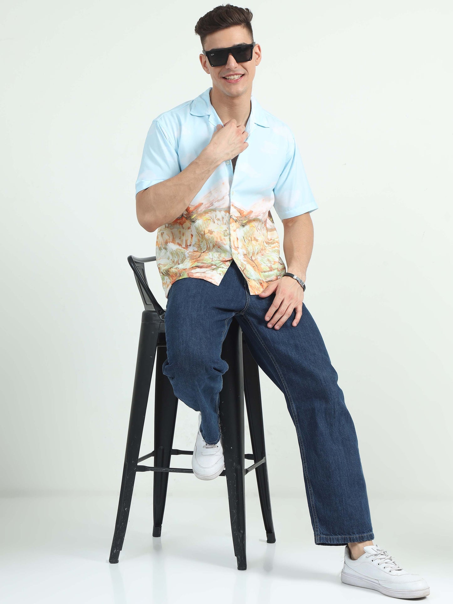 Men Abstract Terrain Oversized Shirt-Abstract Terrain