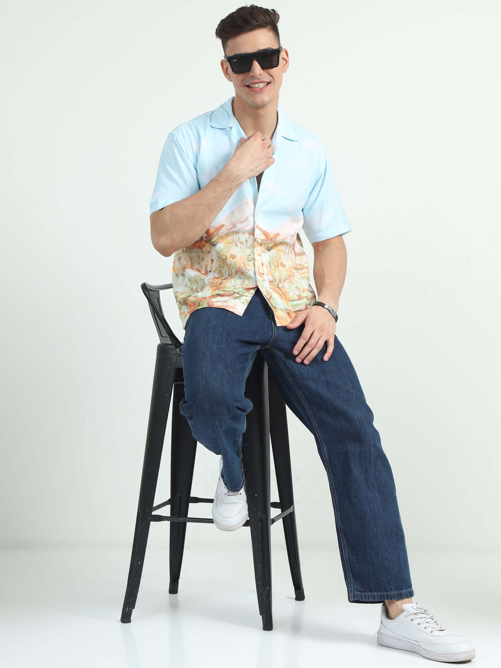 Men Abstract Terrain Oversized Shirt-Abstract Terrain