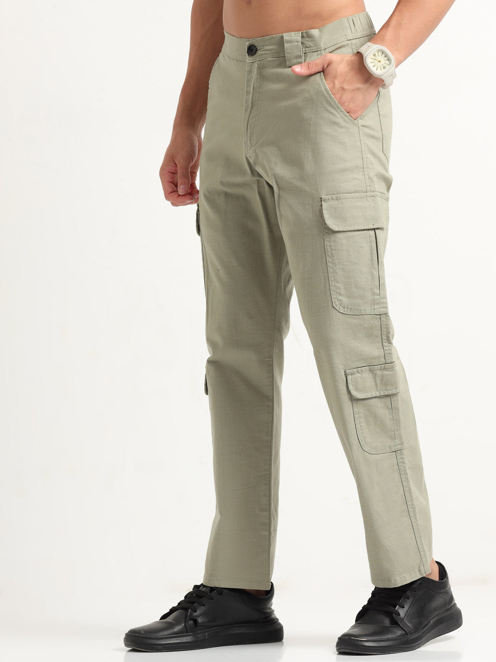 Men Lazy Linen Utility Cargo-Fern